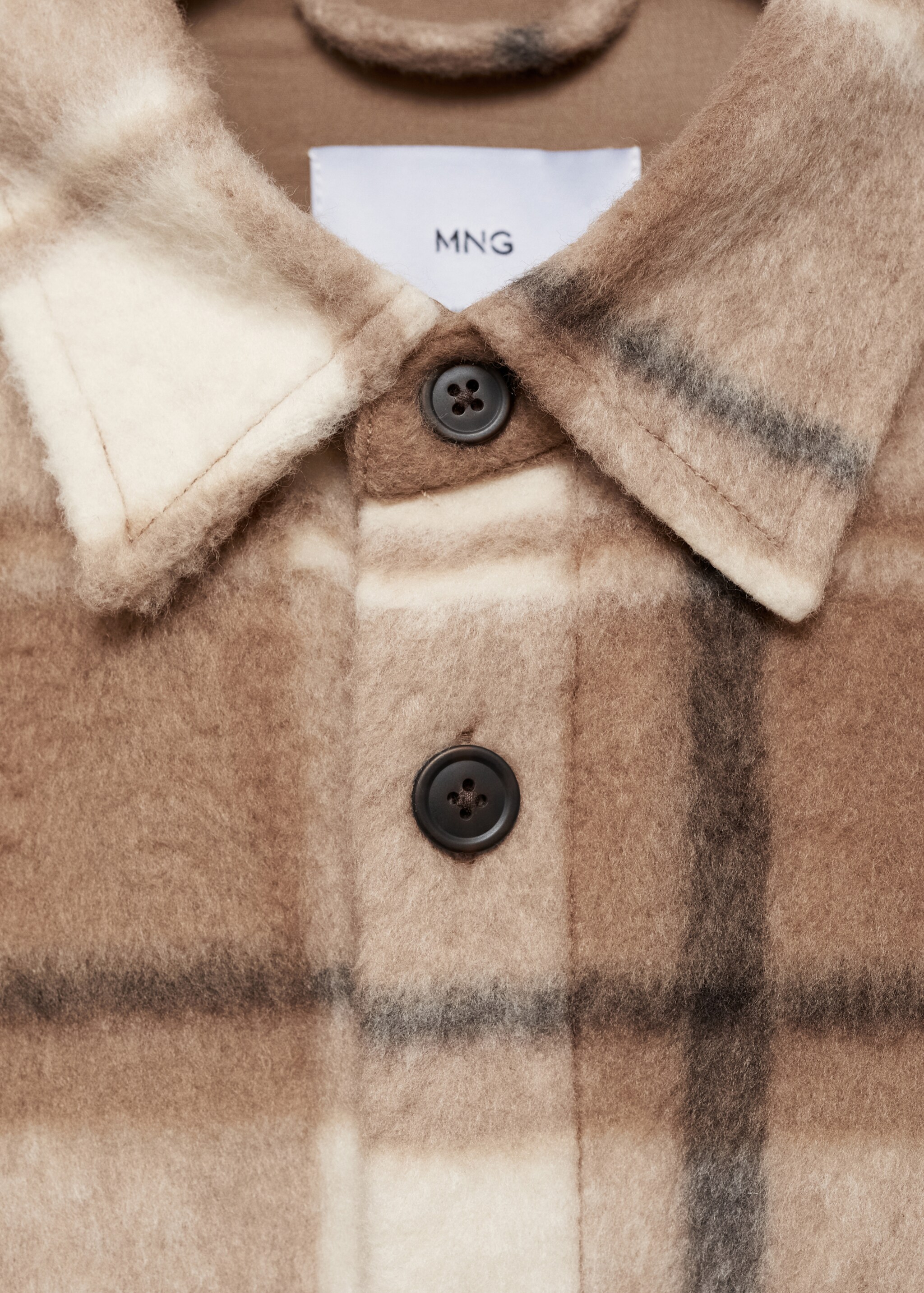Check flannel textured overshirt - Details of the article 8, Beige. Ref: 87020644-00.