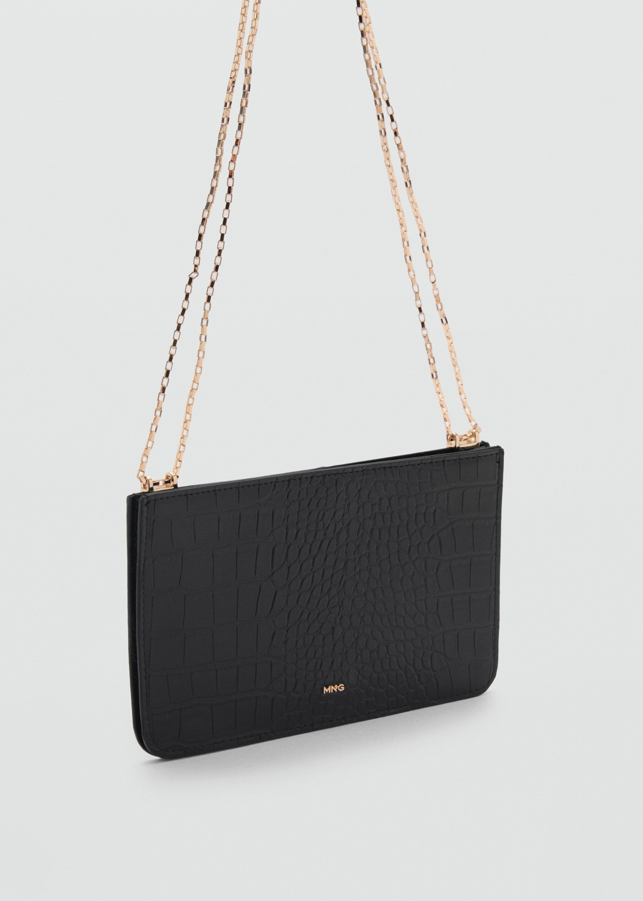 Croc-effect cardholder with chain - Medium plane, Black. Ref: 87020647-00.