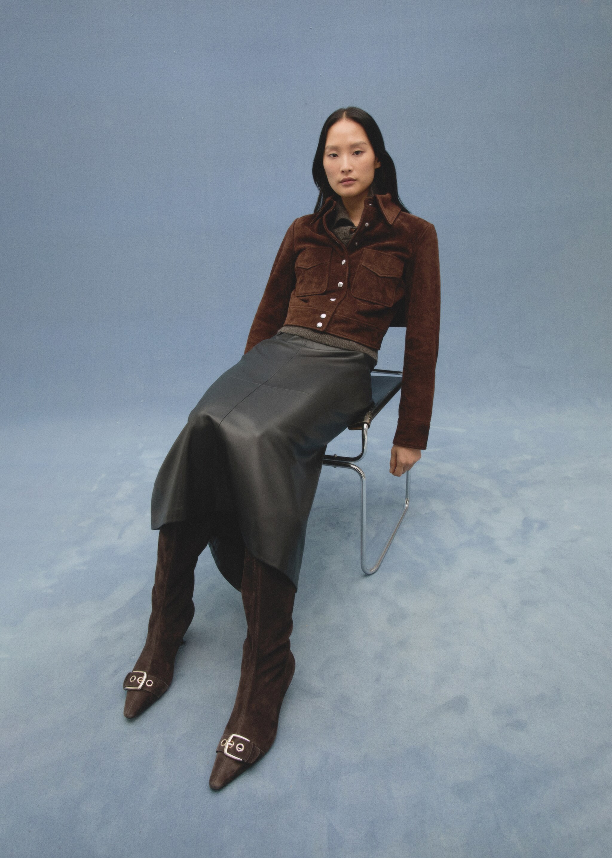 Suede jacket with pockets - Details of the article 8, Chocolate. Ref: 87020652-00.