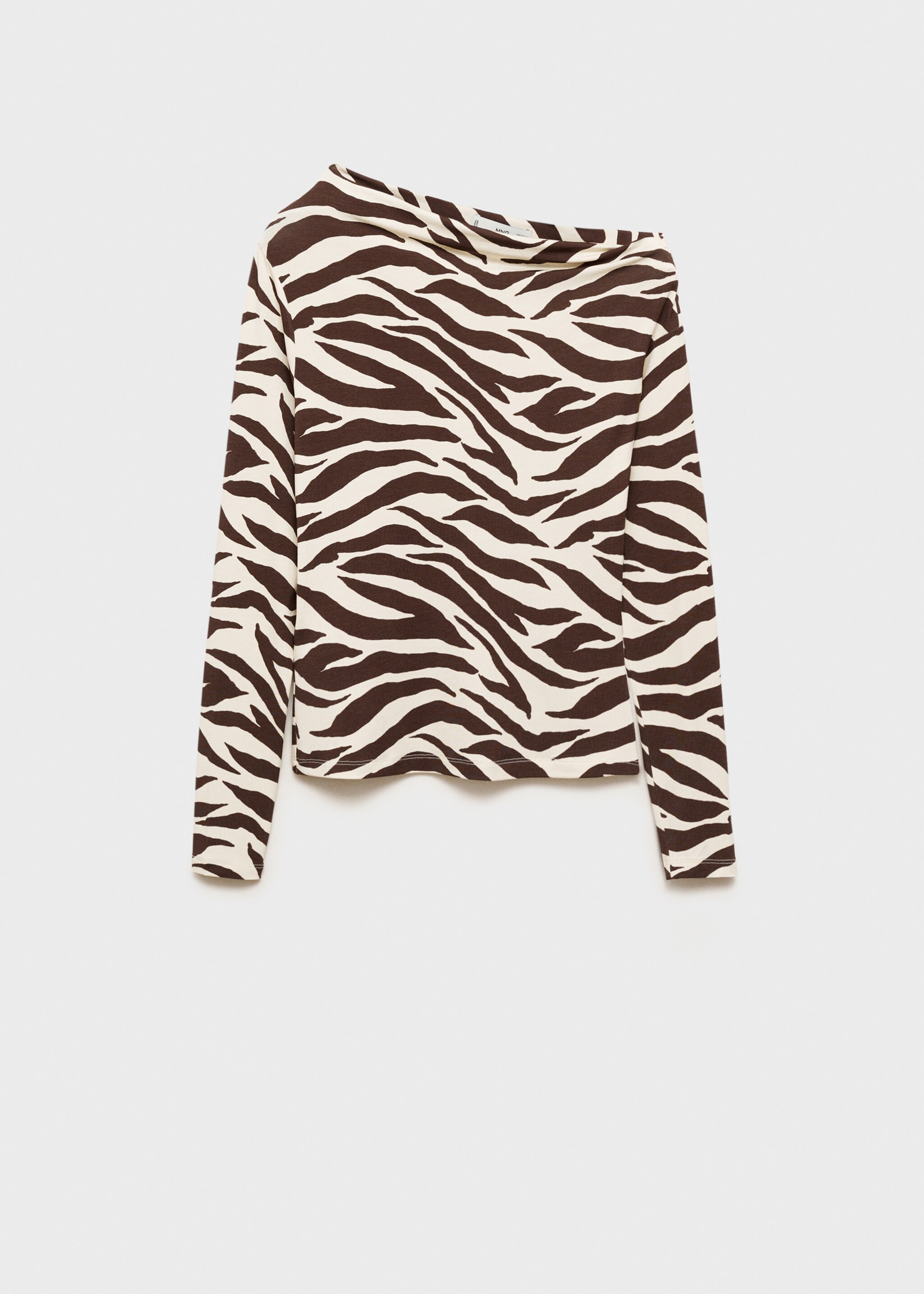 Zebra-print asymmetrical-neck t-shirt - Article without model, Brown. Ref: 87020656-00.