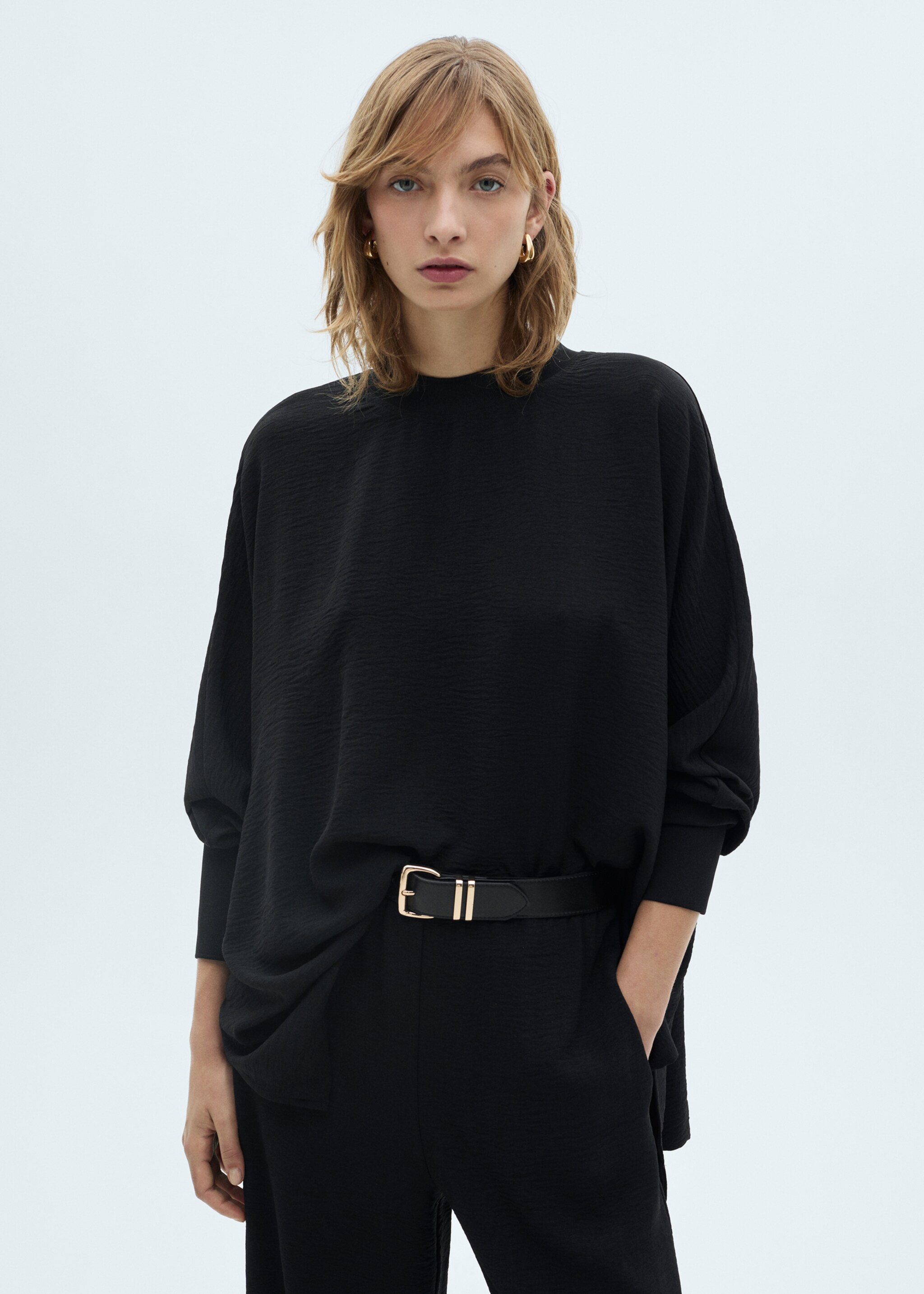 Oversized gebreid sweatshirt - Middenvlak, Zwart. Ref: 87021047-00.
