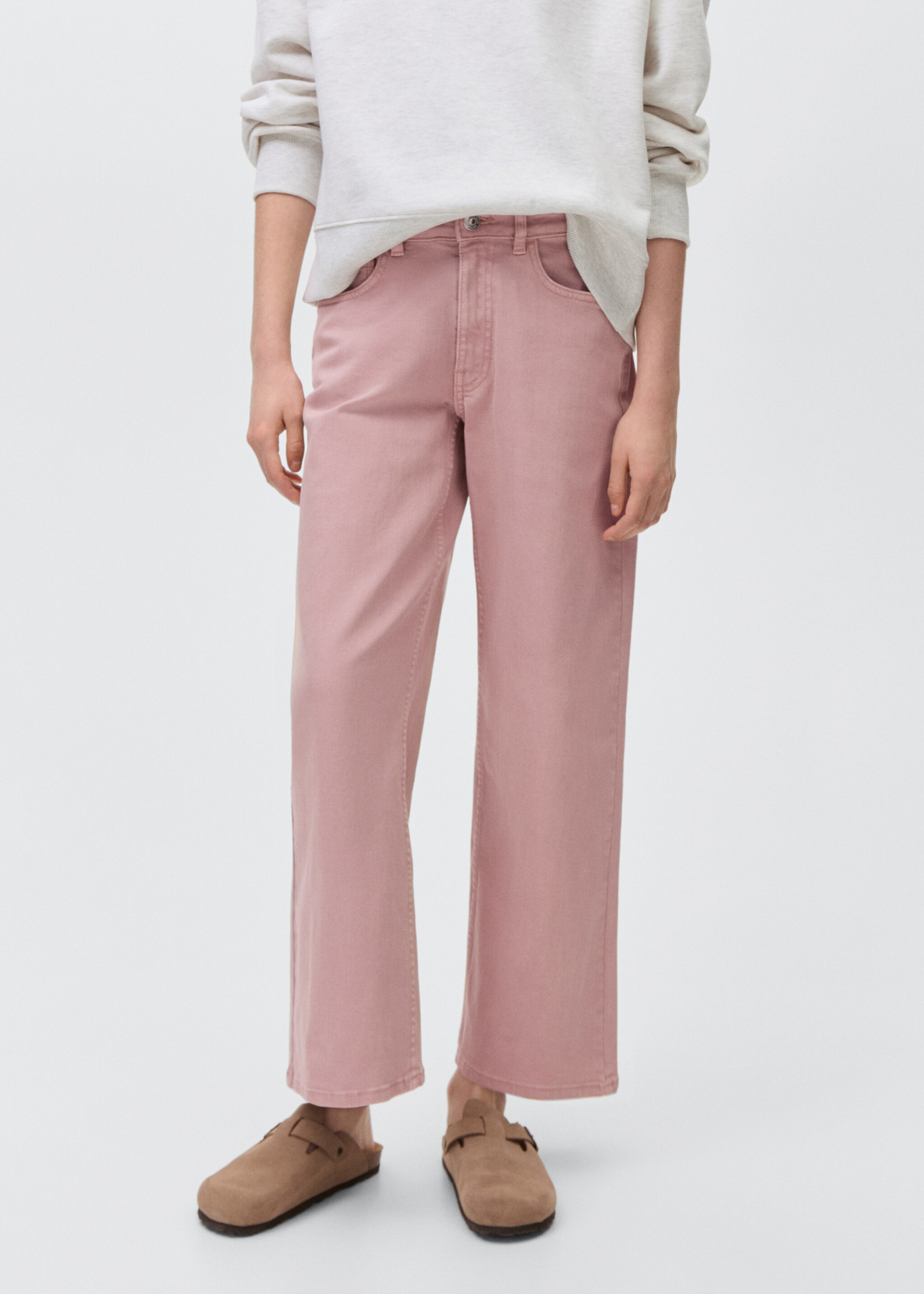 Jeans culotte mid-waist comfort - Details of the article 6, Pastel Pink. Ref: 87021048-00.