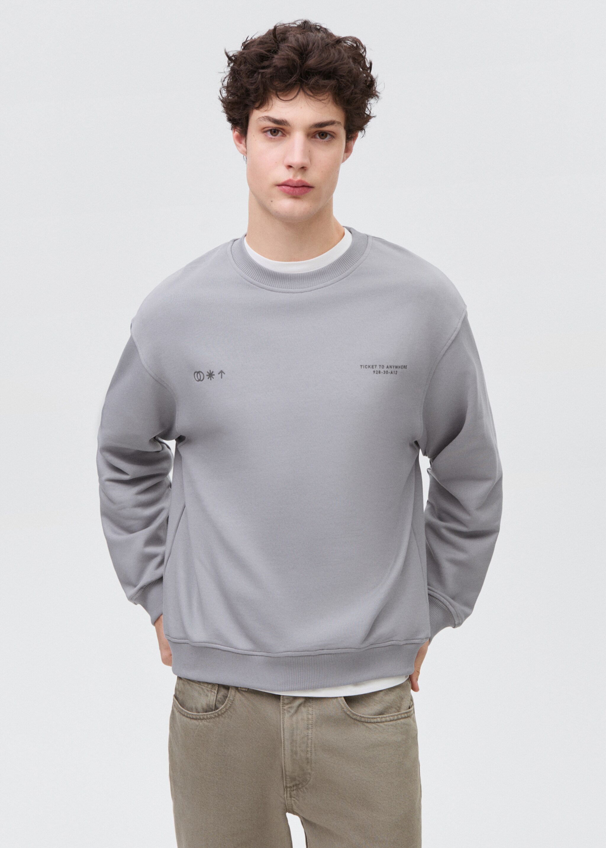 Sweater coton message - Plan moyen, Bleu ciel. Ref: 87021061-00.