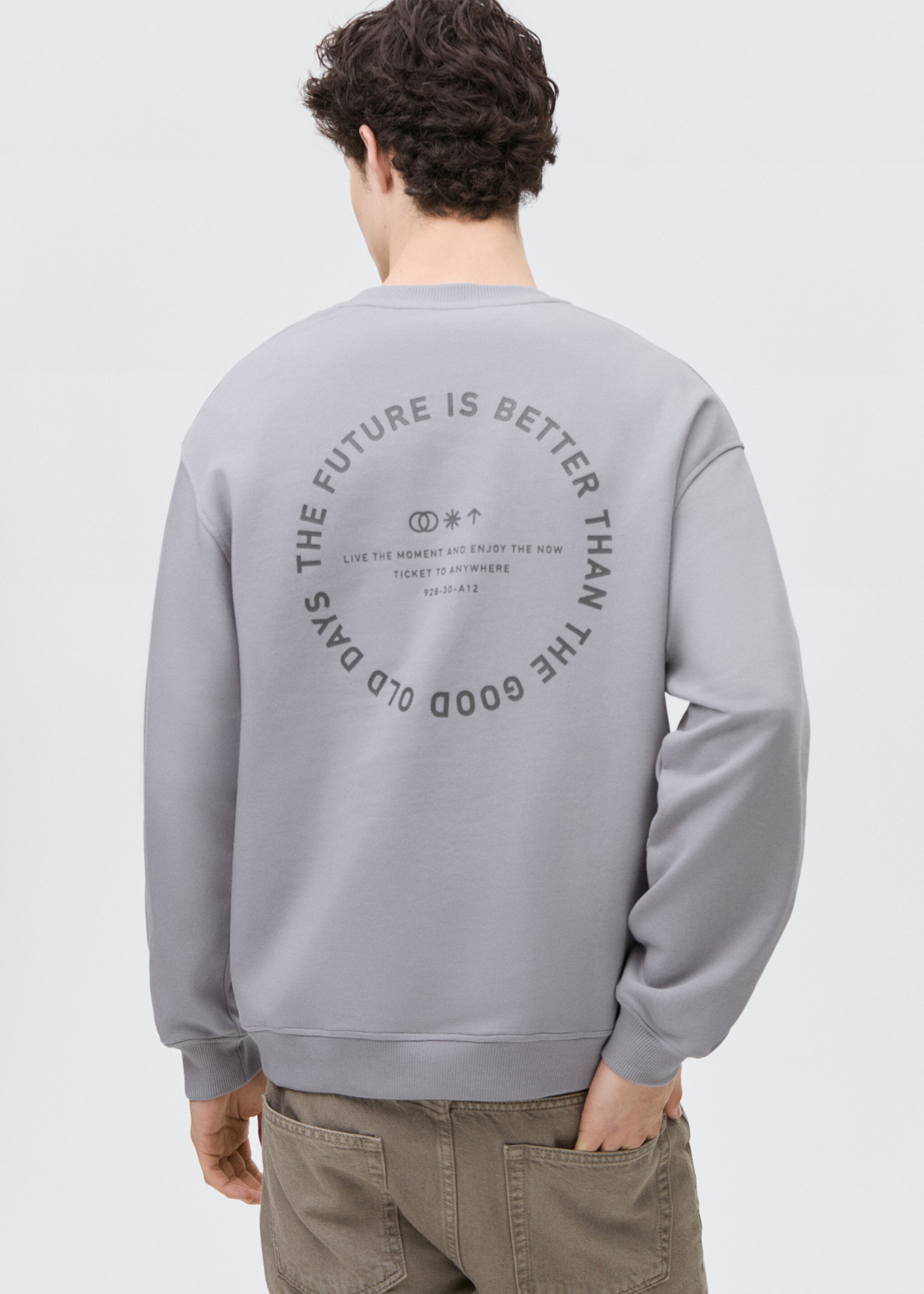 Sweater coton message - Verso de l’article, Bleu ciel. Ref: 87021061-00.