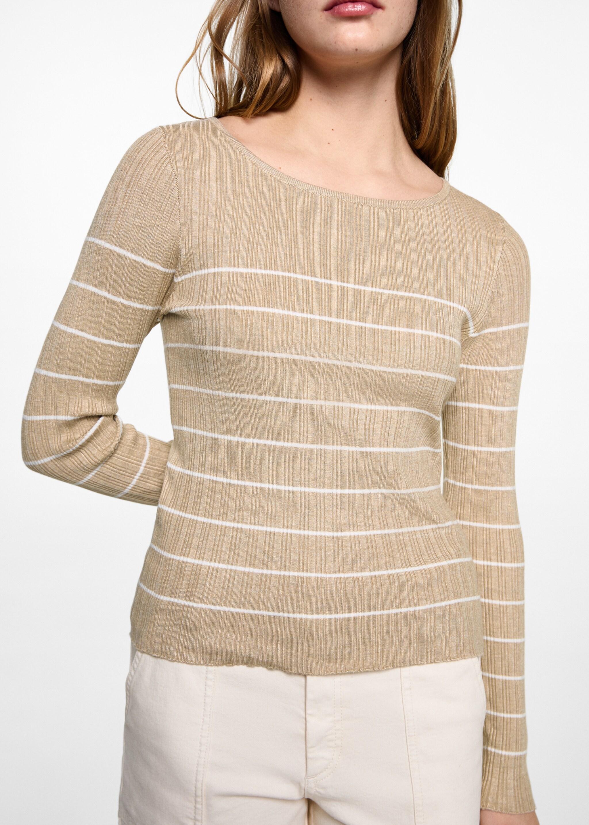Striped rib sweater - Details of the article 6, Sand. Ref: 87021519-00.
