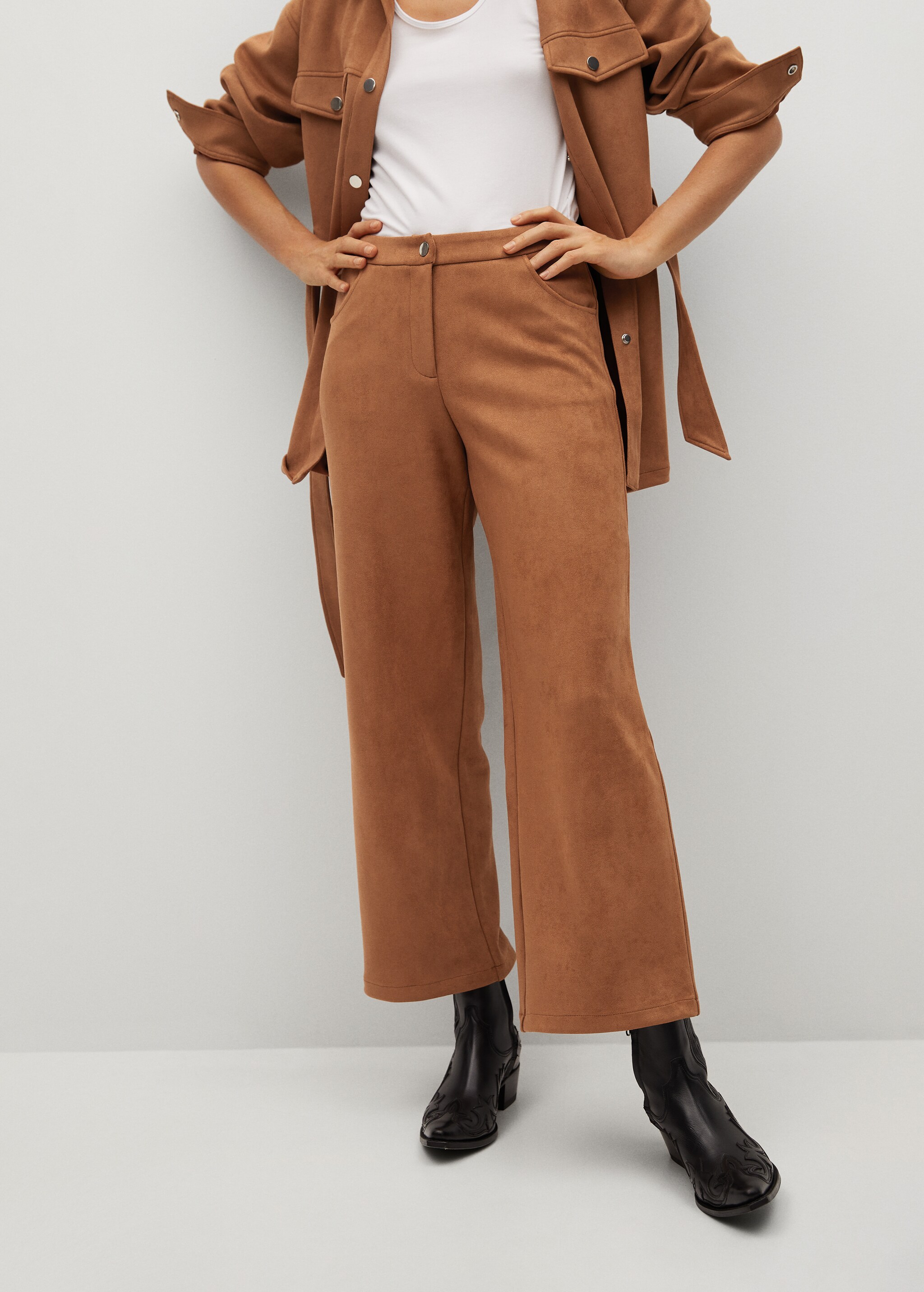 Leather-effect straight trousers - Medium plane