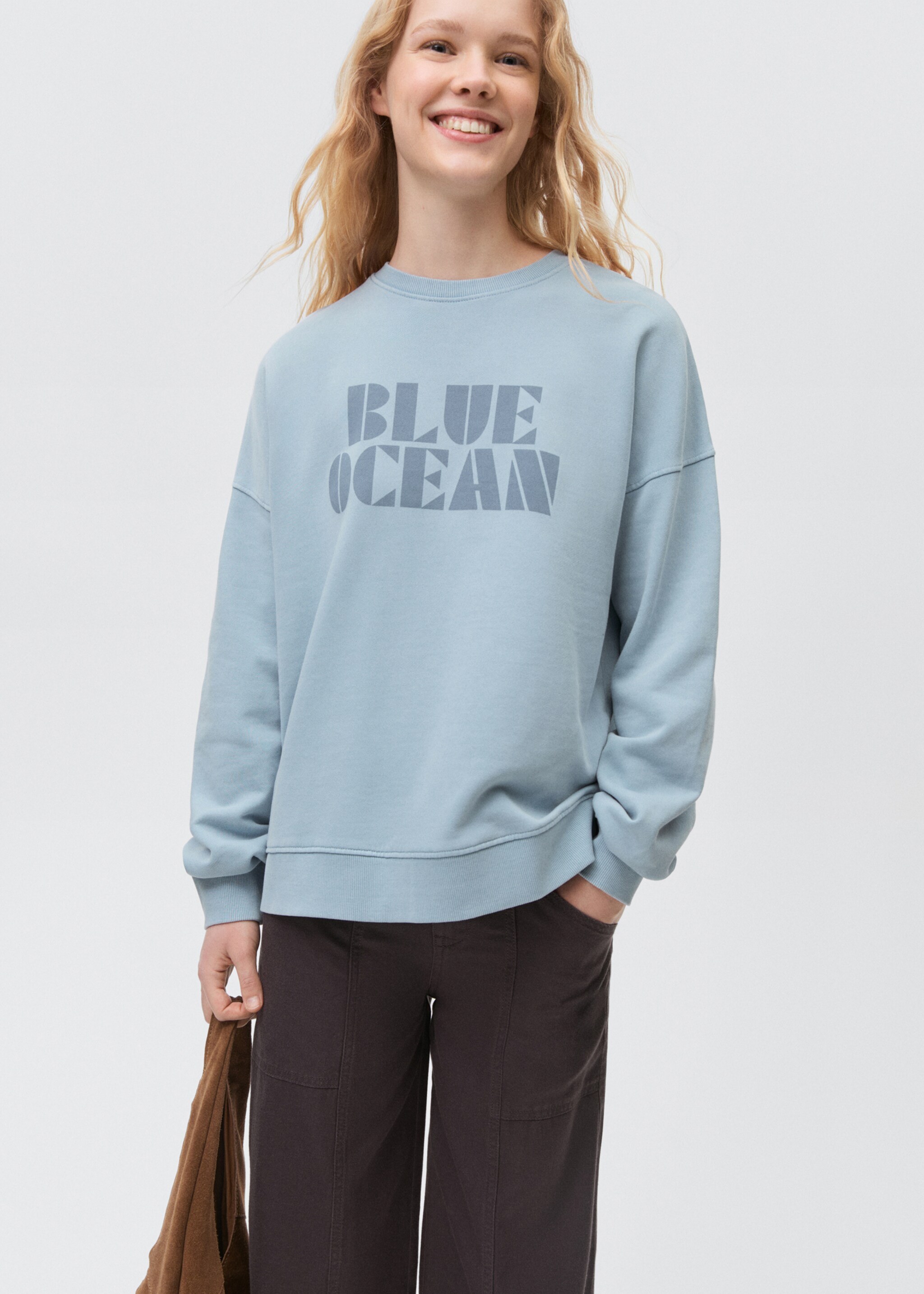 Sweat-shirt coton imprimé - Plan moyen, Bleu ciel. Ref: 87022540-00.