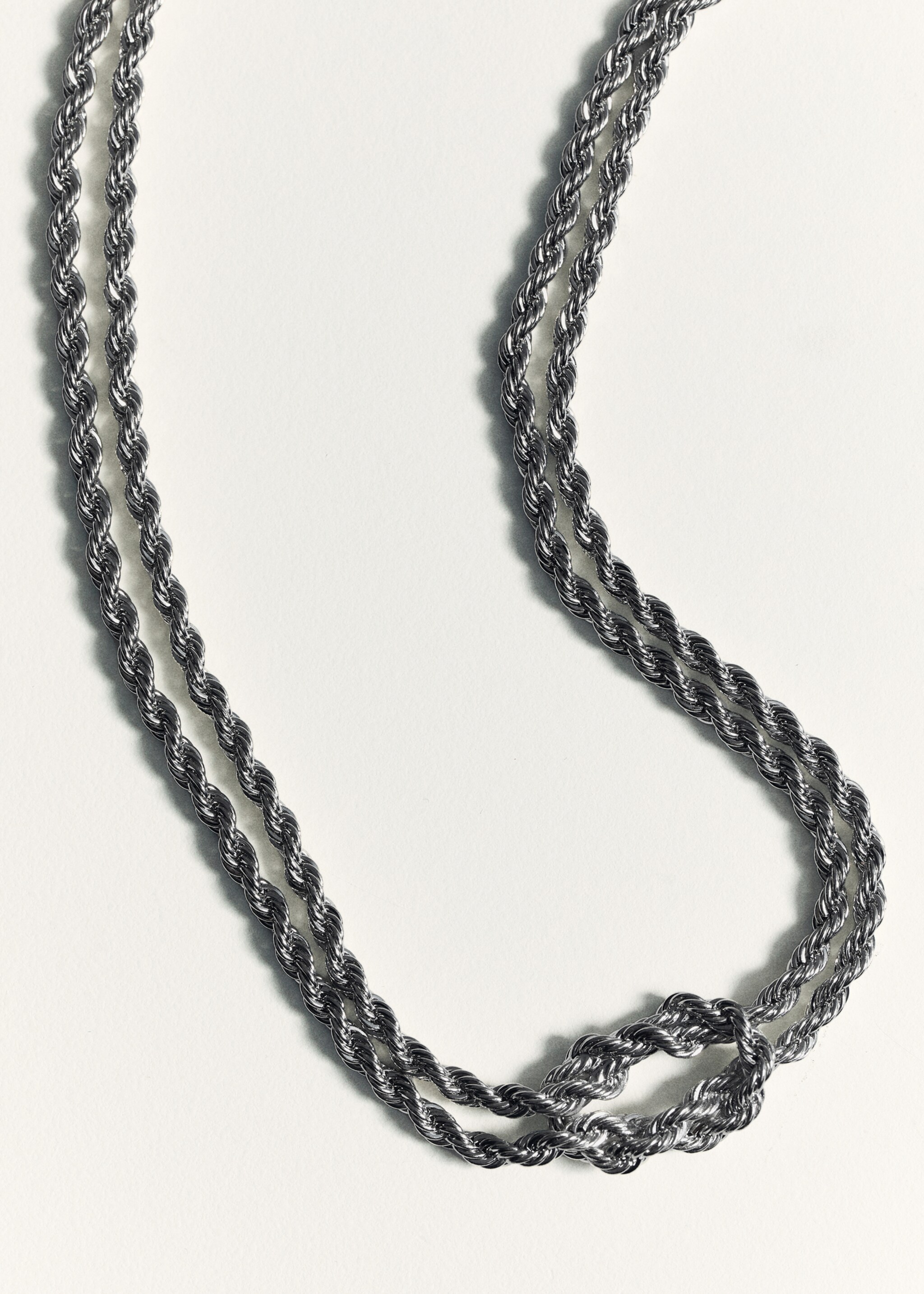Braided chain necklace - Details of the article 5, Silver. Ref: 87022544-00.