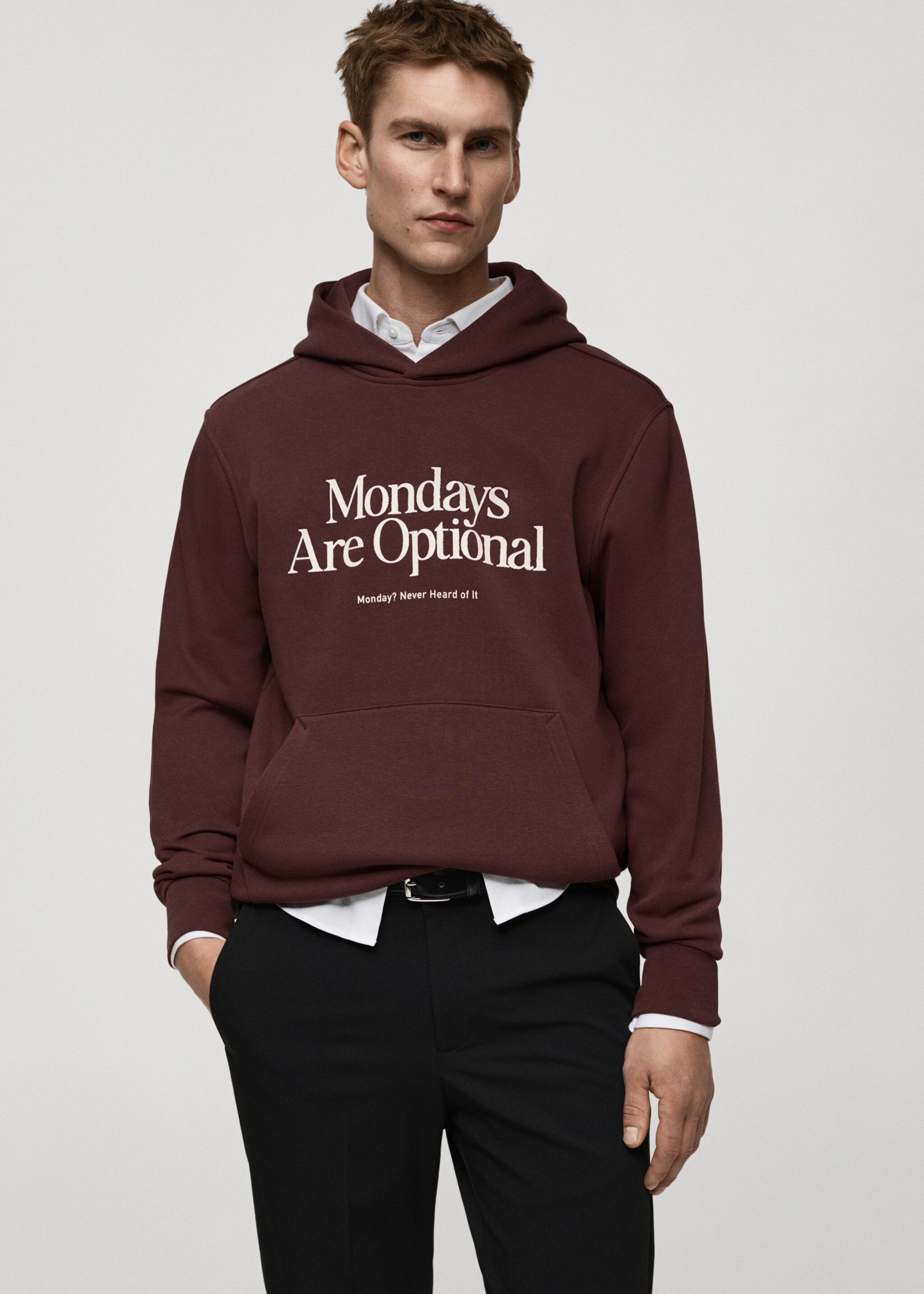 Dessuadora cotó estampada - Pla mig, Bordeus. Ref: 87022894-00.