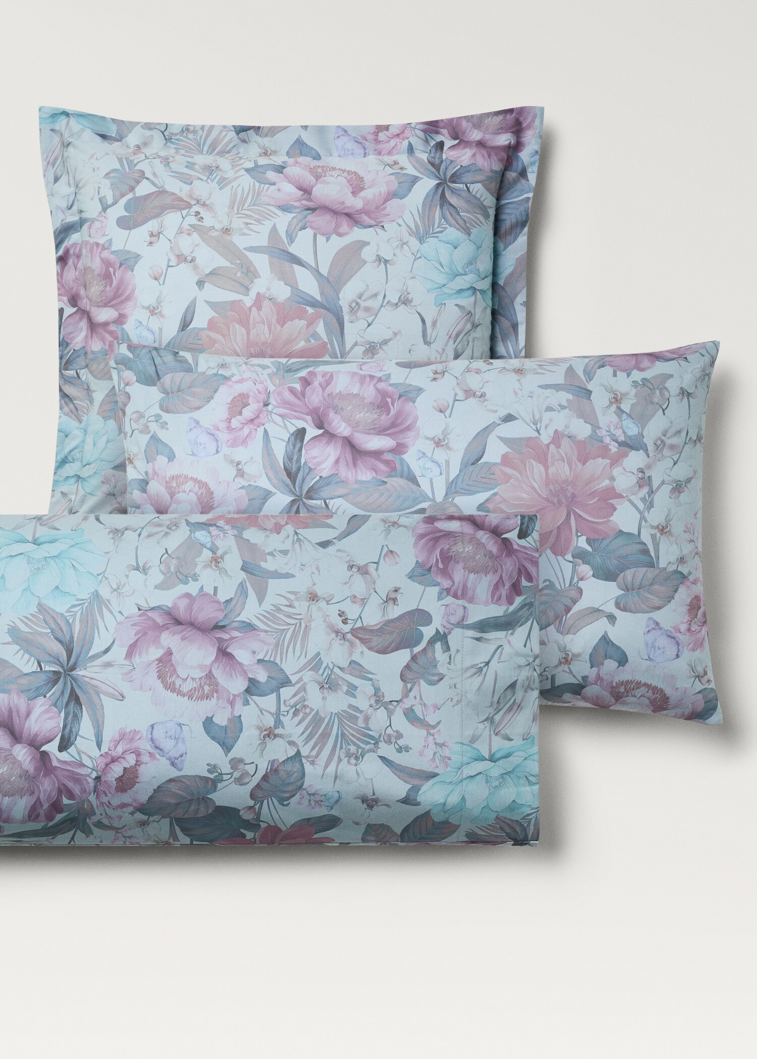 Two cotton percale multi-coloured floral-print pillowcases 50x75 cm - Details of the article 4