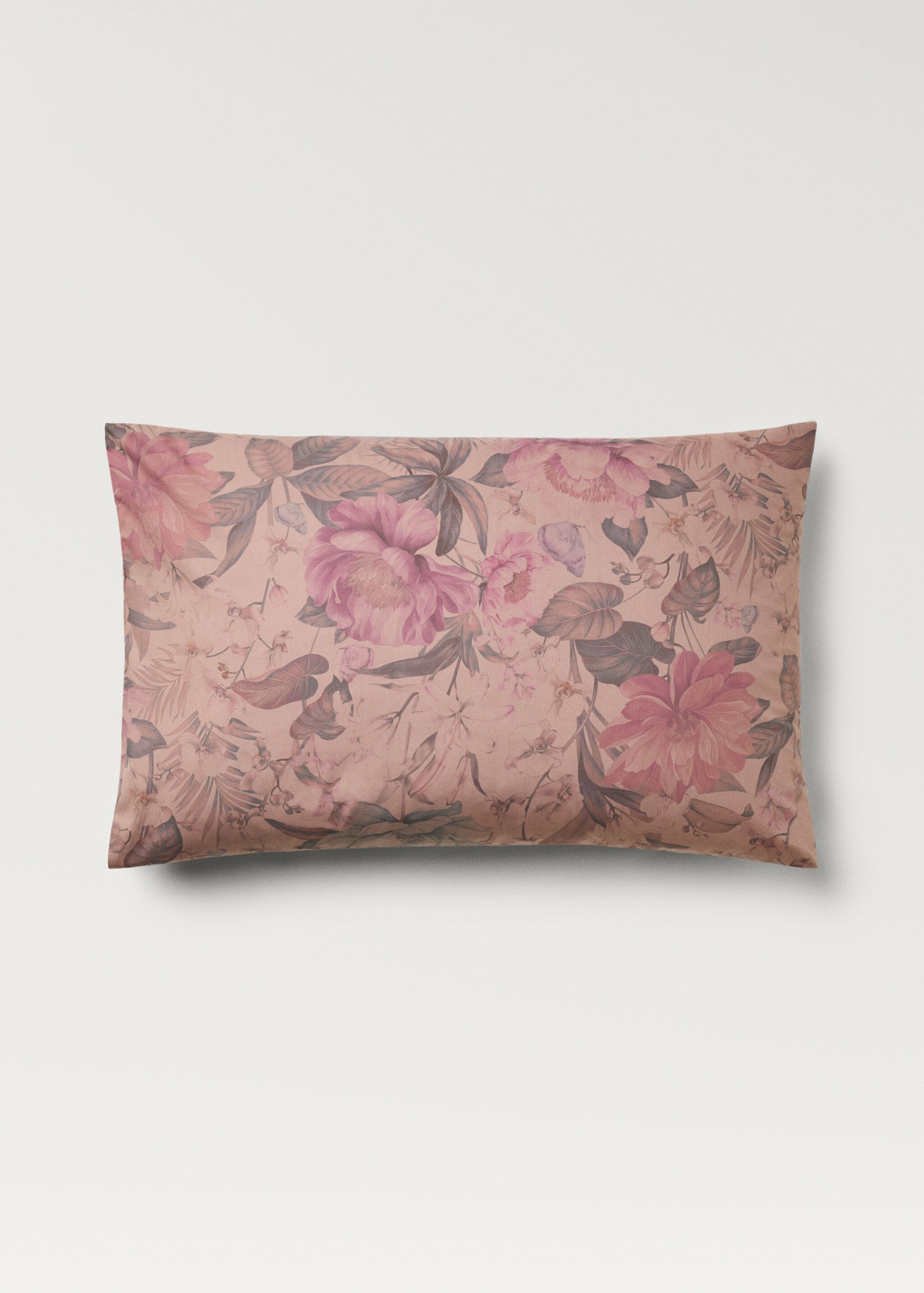 Two cotton percale multi-coloured floral-print pillowcases 50x75 cm - Article without model, Pink. Ref: 87022923-00.