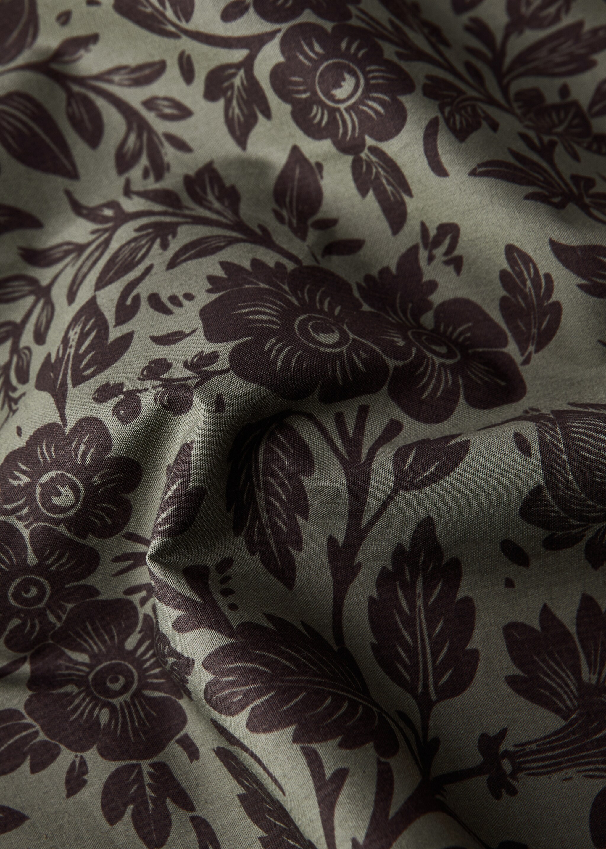 Percale cotton printed two-tone floral flat sheet Single bed - Details of the article 2, Khaki. Ref: 87022944-00.