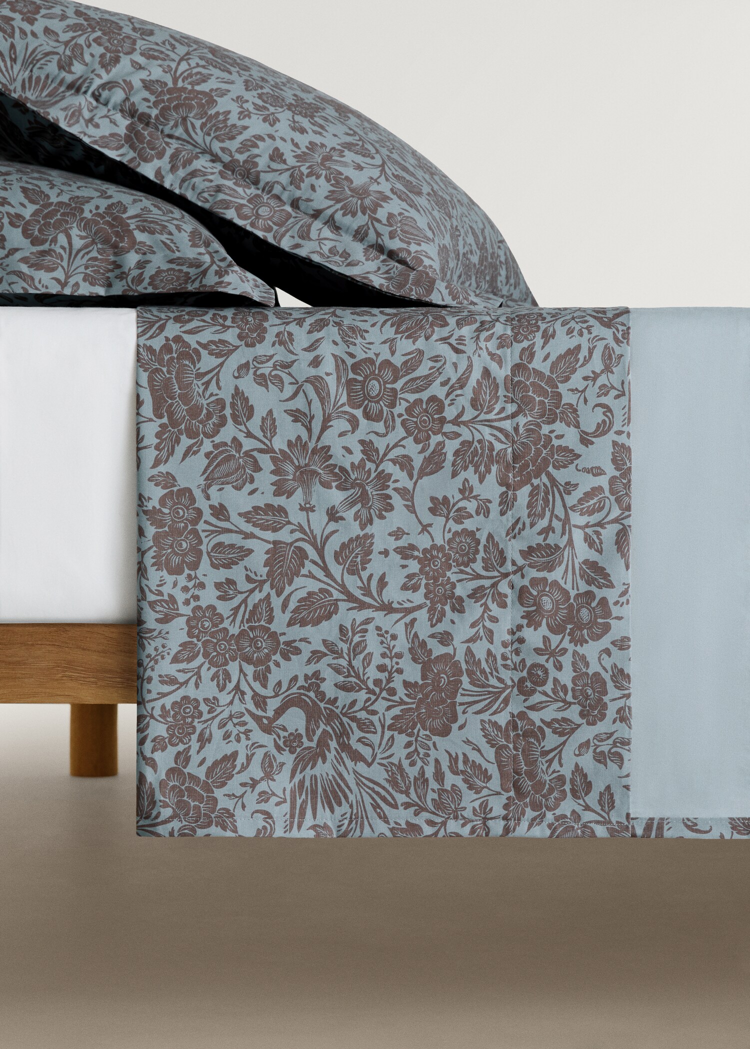 Percale cotton printed two-tone floral flat sheet Single bed - Article without model