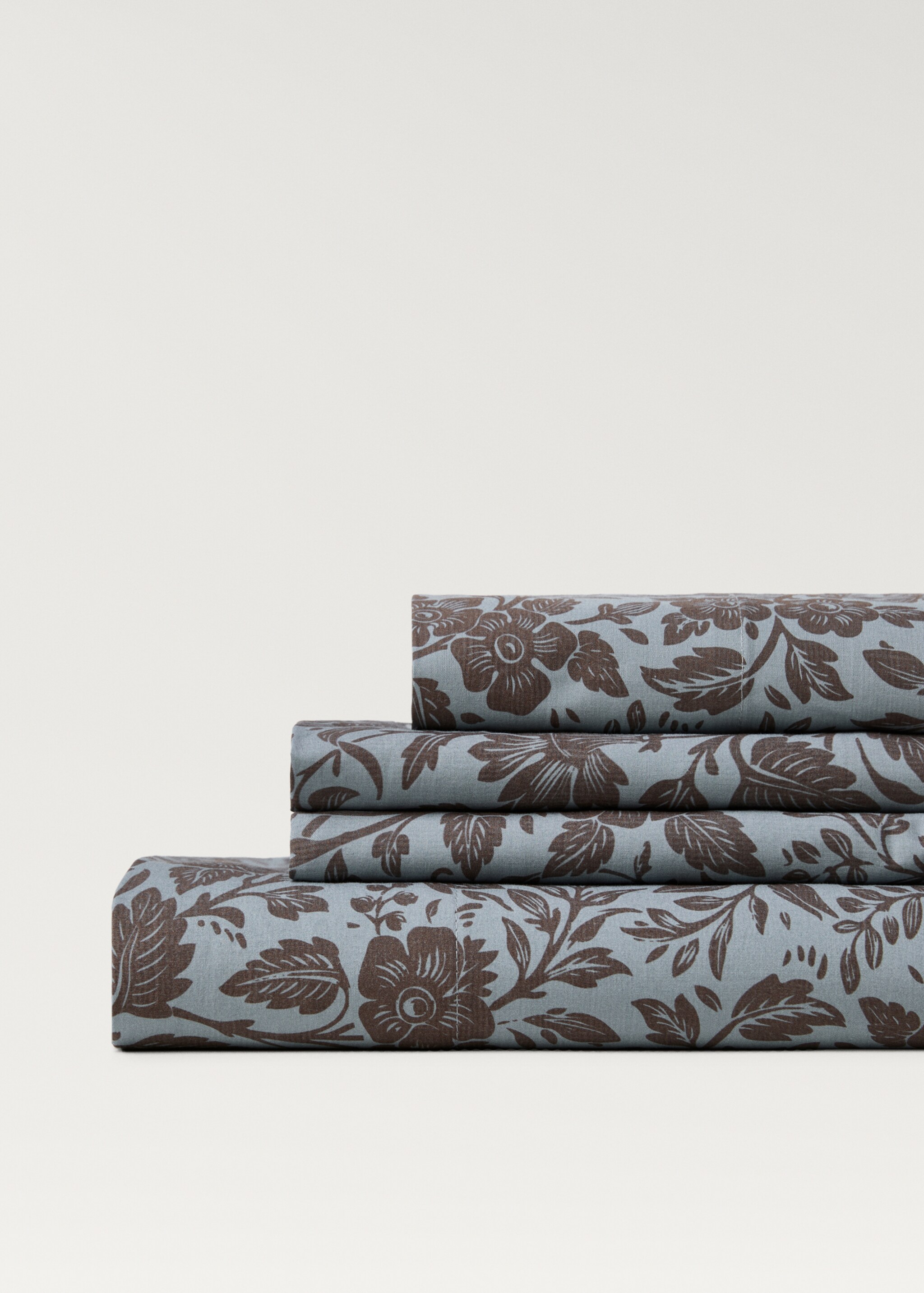 Bovenlaken van percal katoen met tweekleurige bloemenprint bed 90 cm - Detail van het artikel 2, Aquamarijn. Ref: 87022944-00.