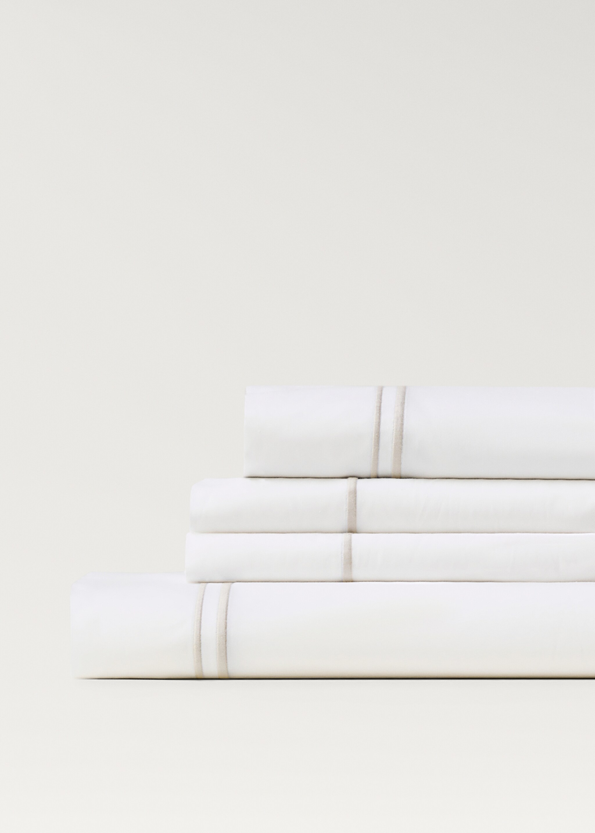 Bovenlaken van perkalkatoen met gefestonneerd detail, bed 90 cm - Detail van het artikel 1, Middenbruin. Ref: 87022948-00.