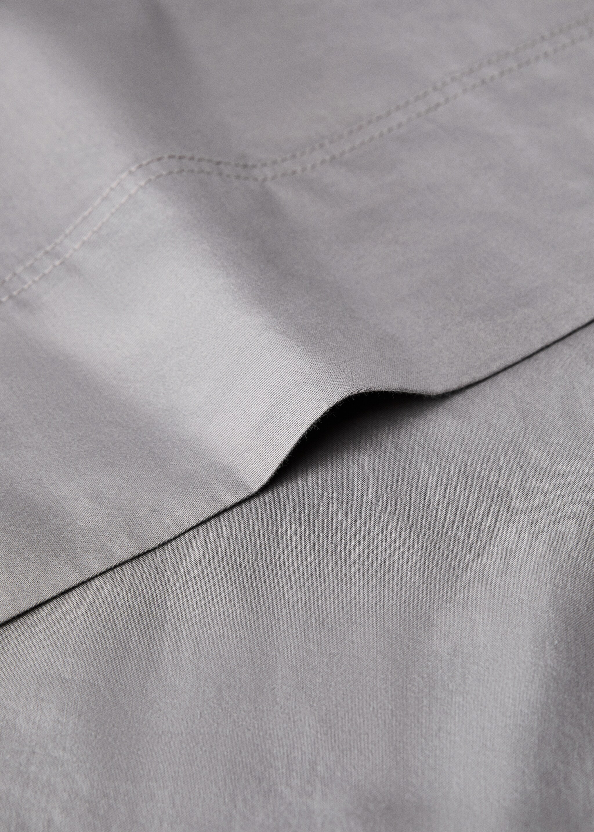 Washed cotton satin double-stitched top sheet for 150/160 cm bed - Details of the article 1, Medium Grey. Ref: 87023028-00.