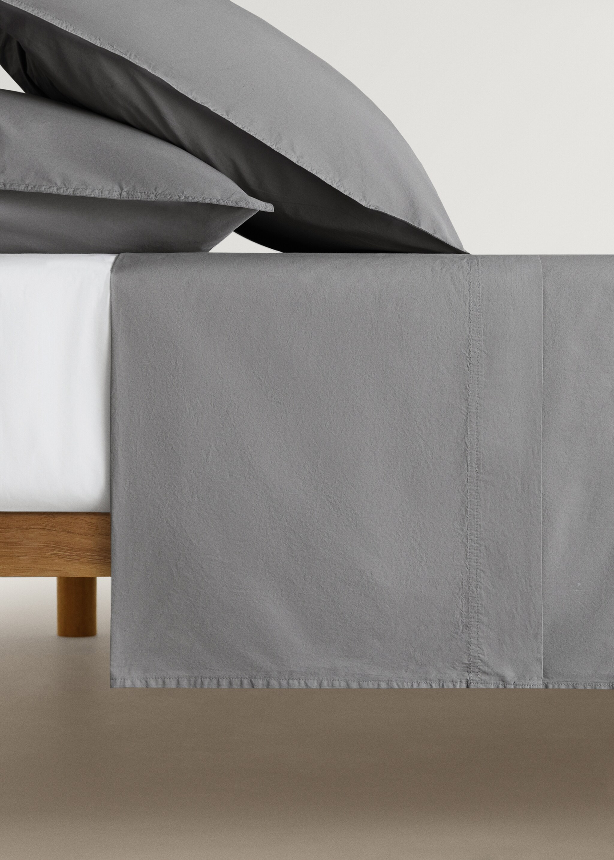 Spannbettlaken aus Baumwoll-Popeline mit doppelter Steppnaht für 90 cm Bett - Artikel ohne Model, Mittelgrau. Ref: 87023030-00.