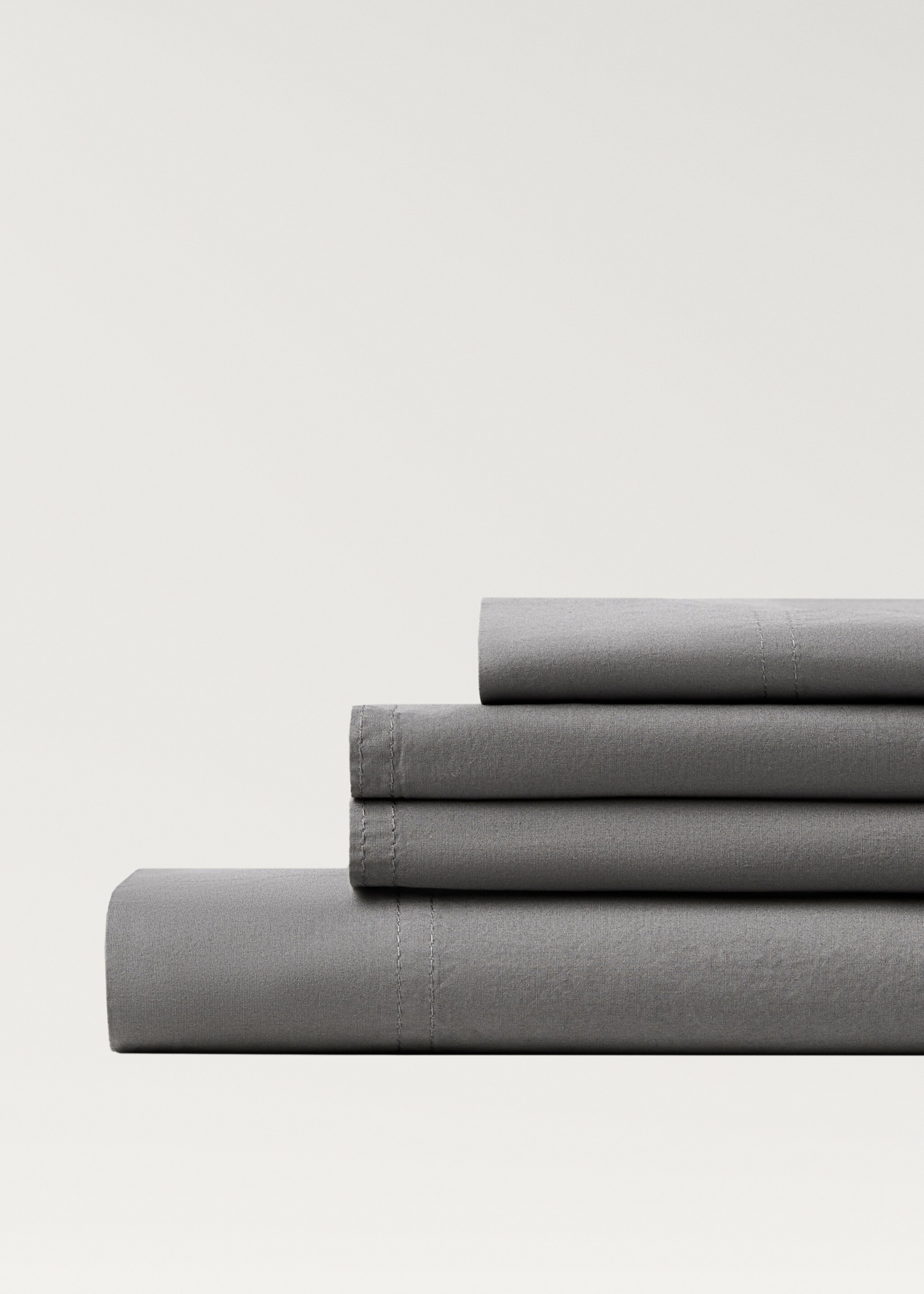 Spannbettlaken aus Baumwoll-Popeline mit doppelter Steppnaht für 90 cm Bett - Detail des Artikels 3, Mittelgrau. Ref: 87023030-00.