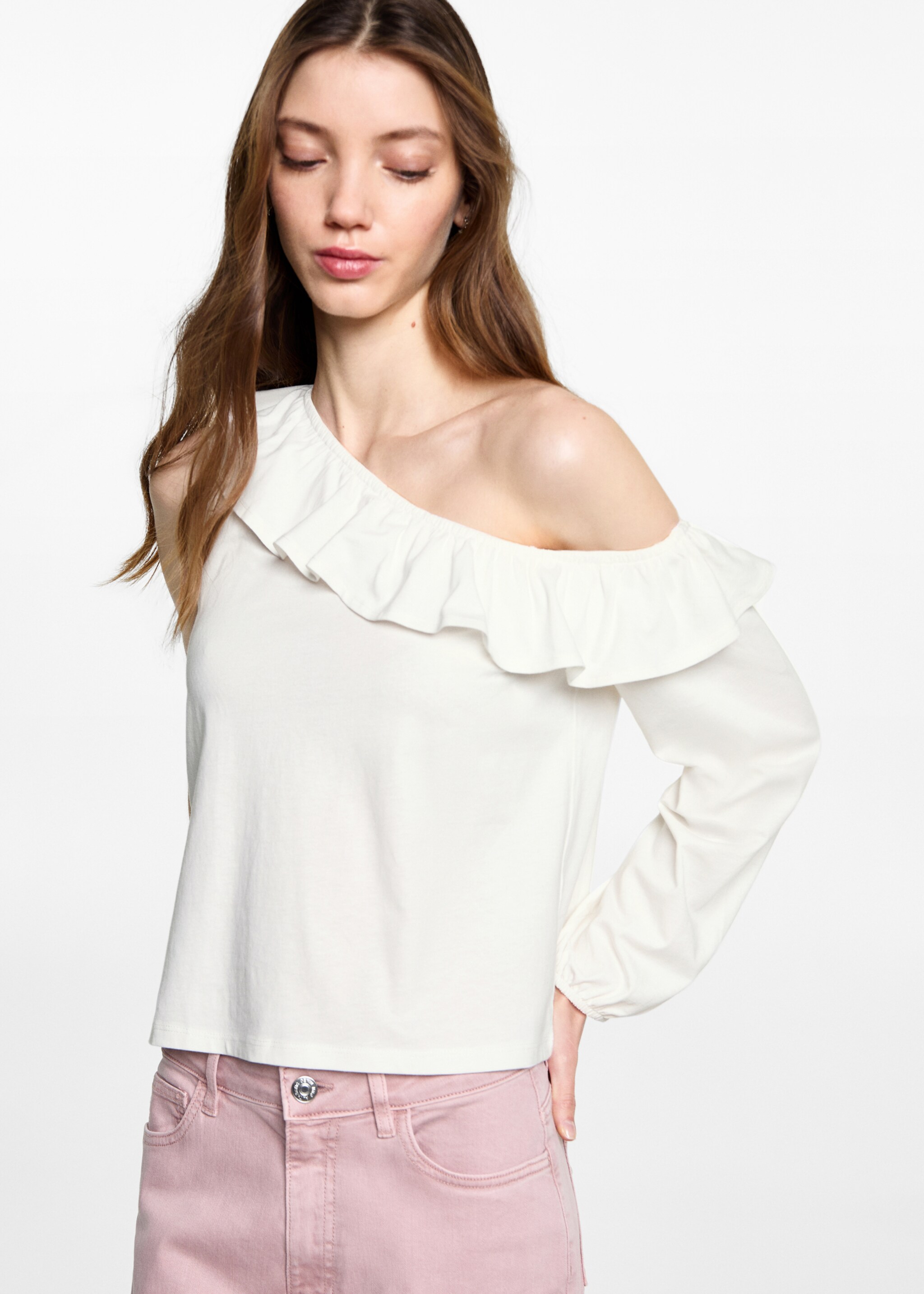 Ruffled asymmetric T-shirt - Medium plane, Off White. Ref: 87023277-00.