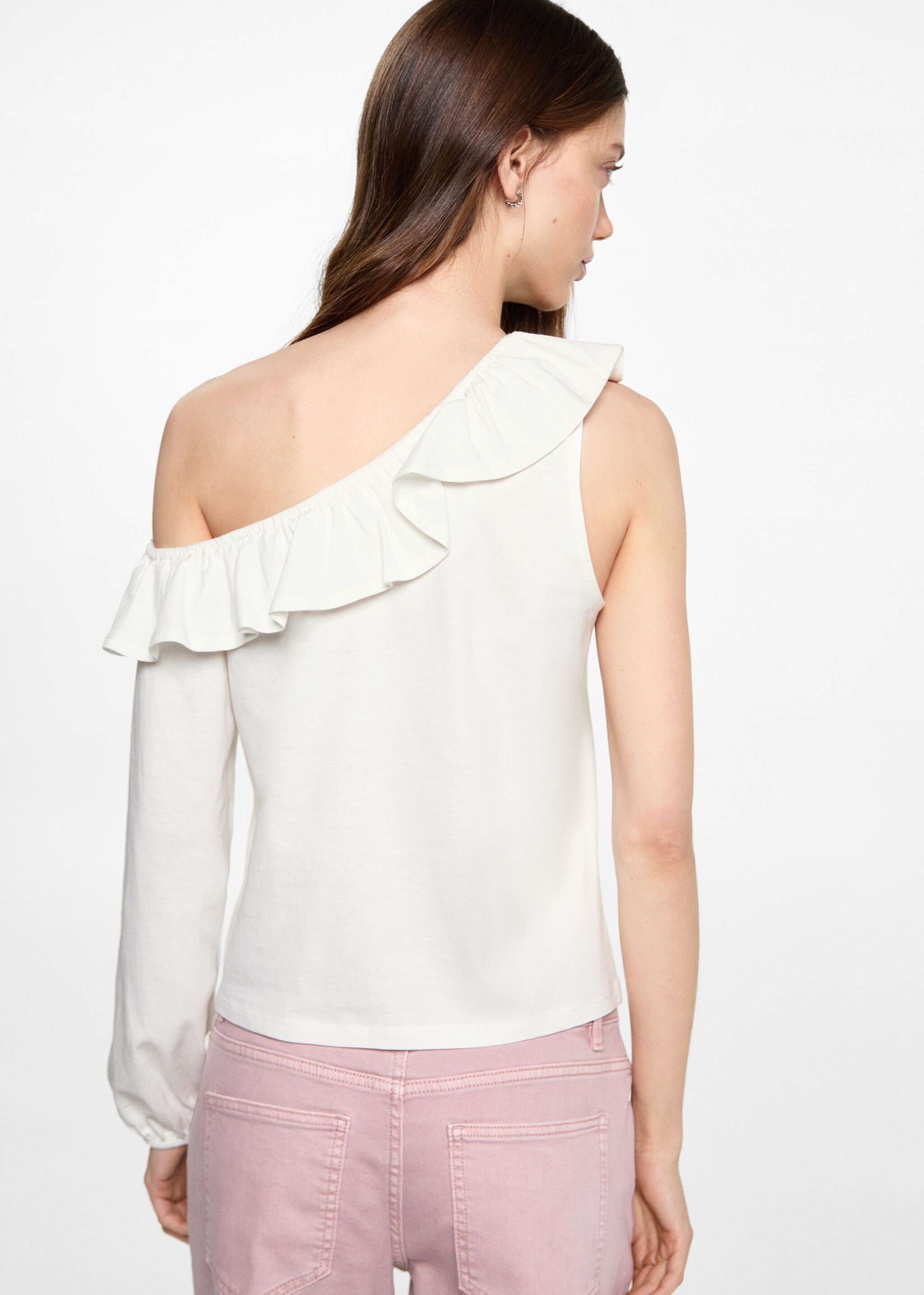 Ruffled asymmetric T-shirt - Reverse of the article, Off White. Ref: 87023277-00.