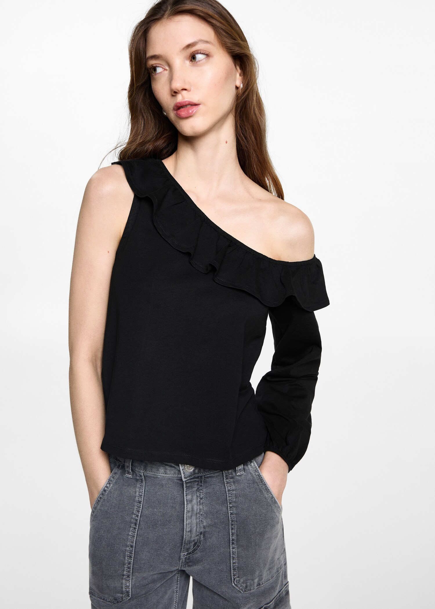 Ruffled asymmetric T-shirt - Medium plane