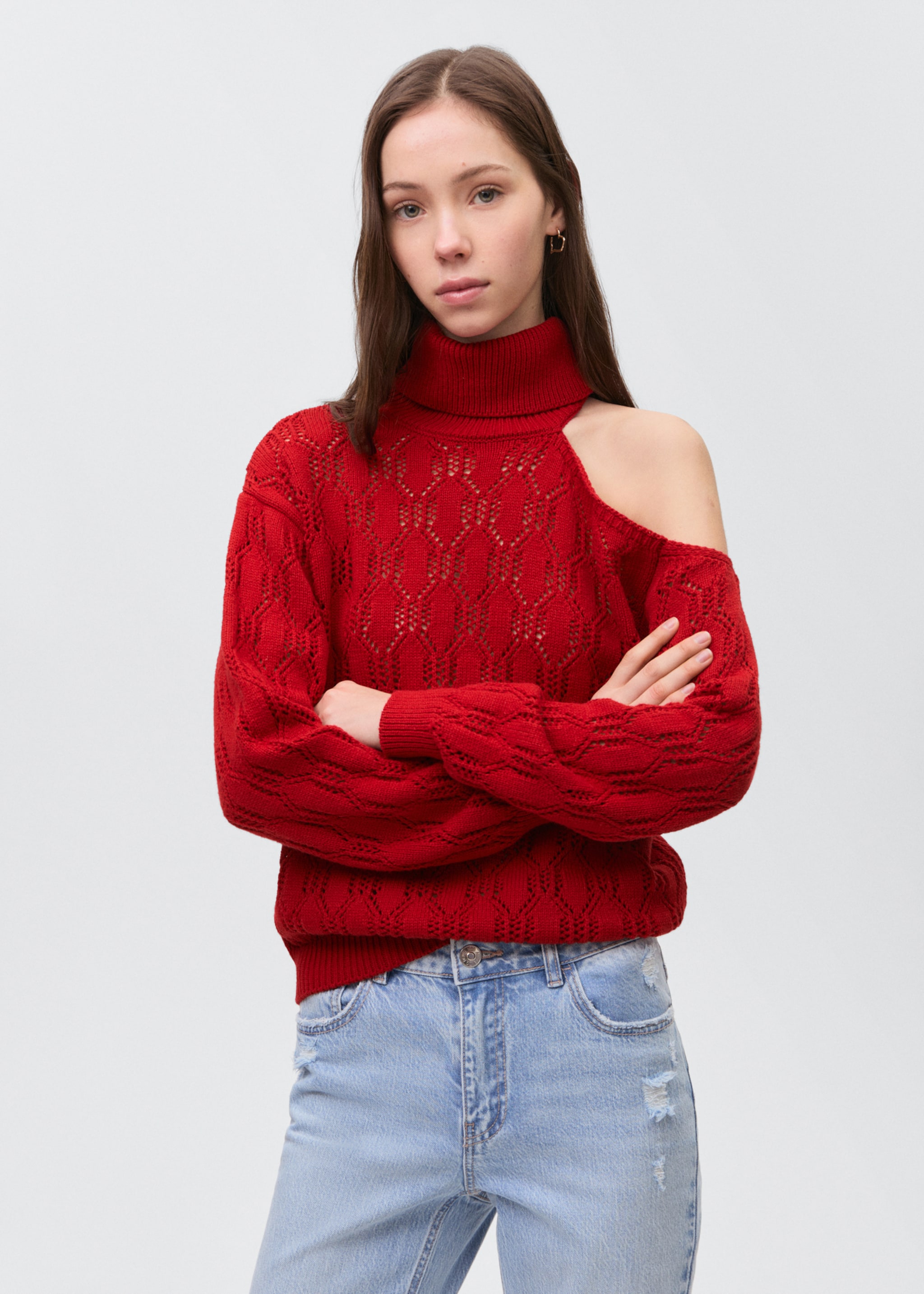 Asymmetric knit sweater - Medium plane, Red. Ref: 87023280-00.
