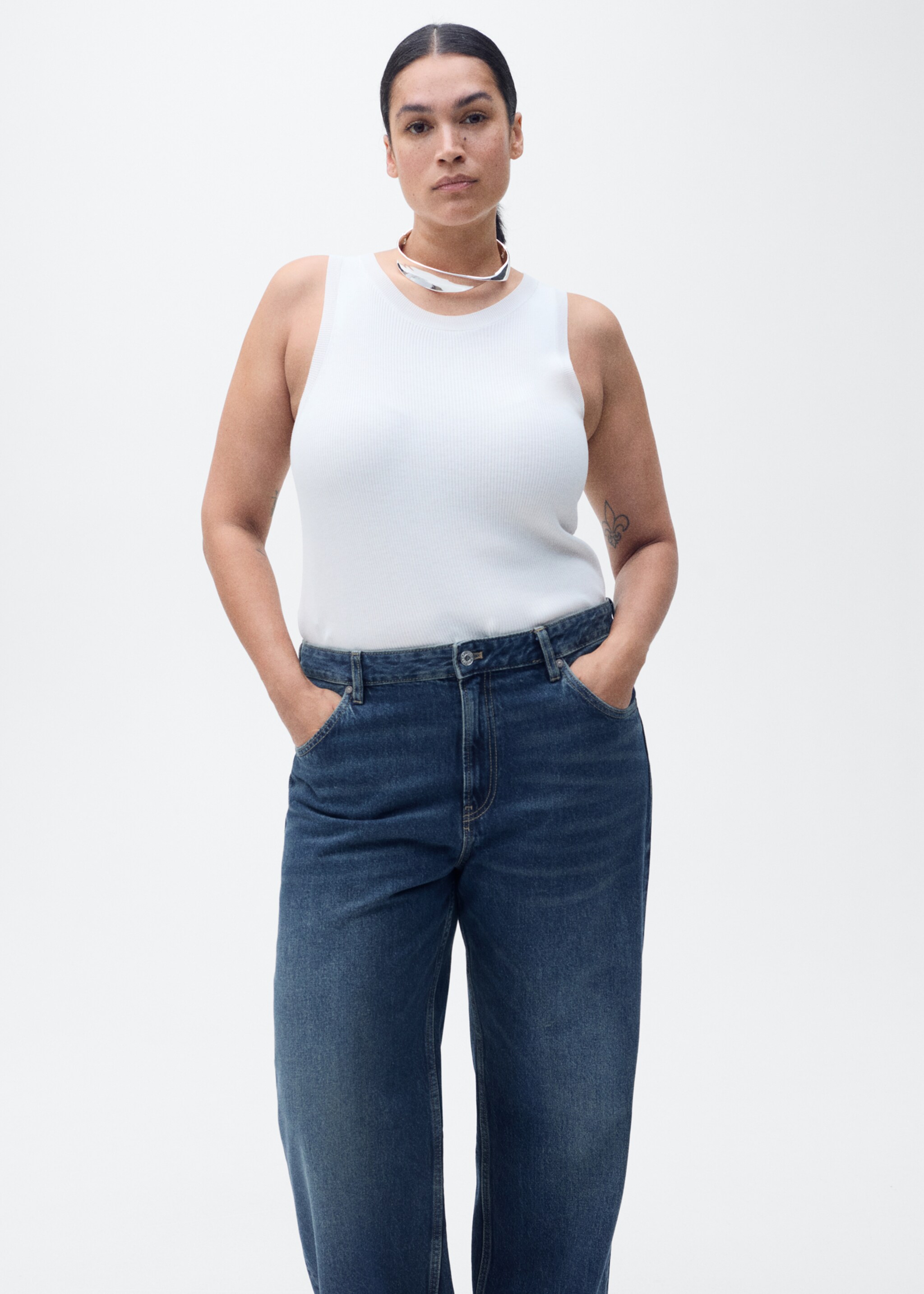 Miami medium-rise straight-fit jeans - Details of the article 5, Dark Blue. Ref: 87023281-00.