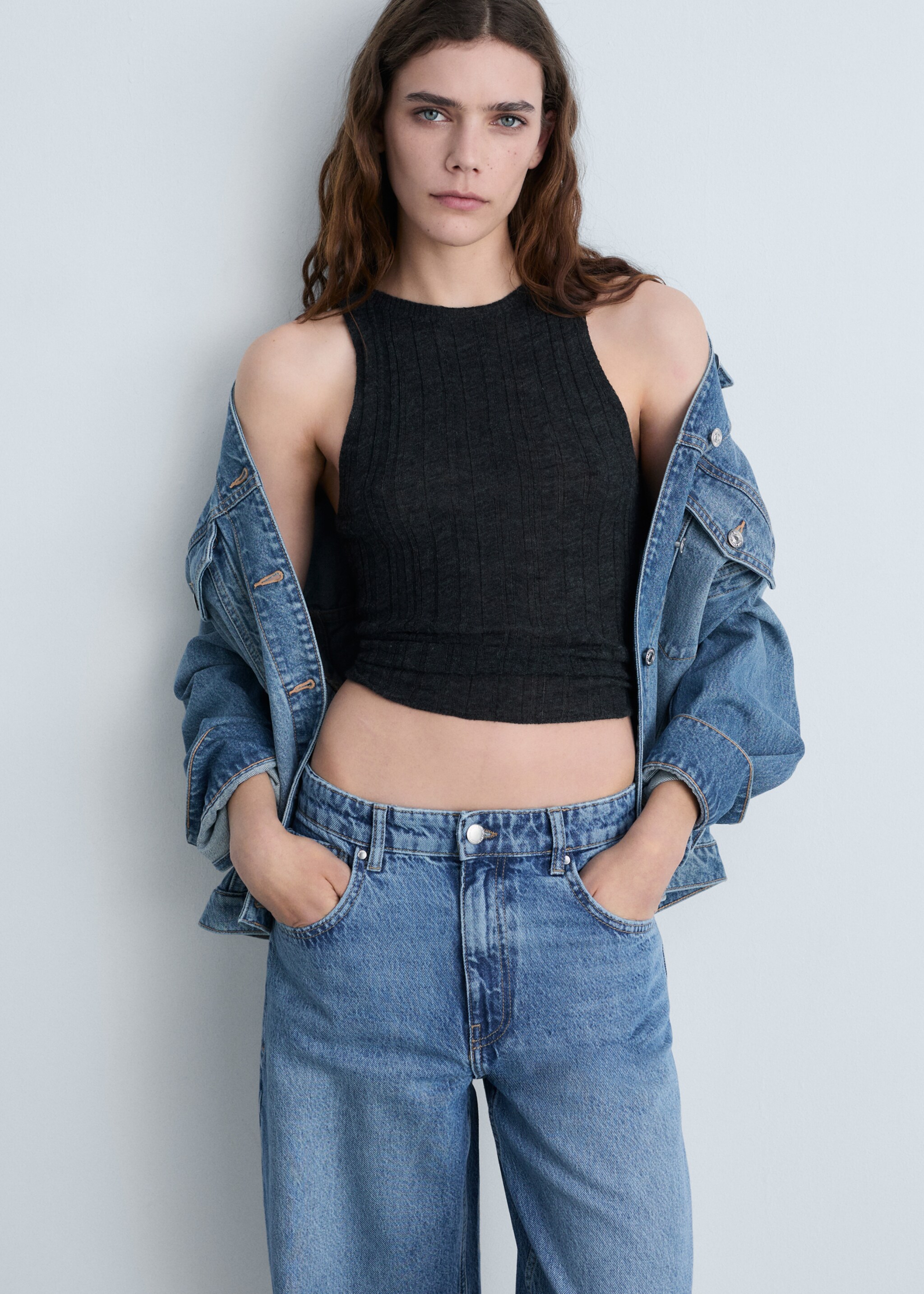 Balloon jeans med medelhög midja - Bild av mittparti, Mellanblå. Ref: 87023289-00.