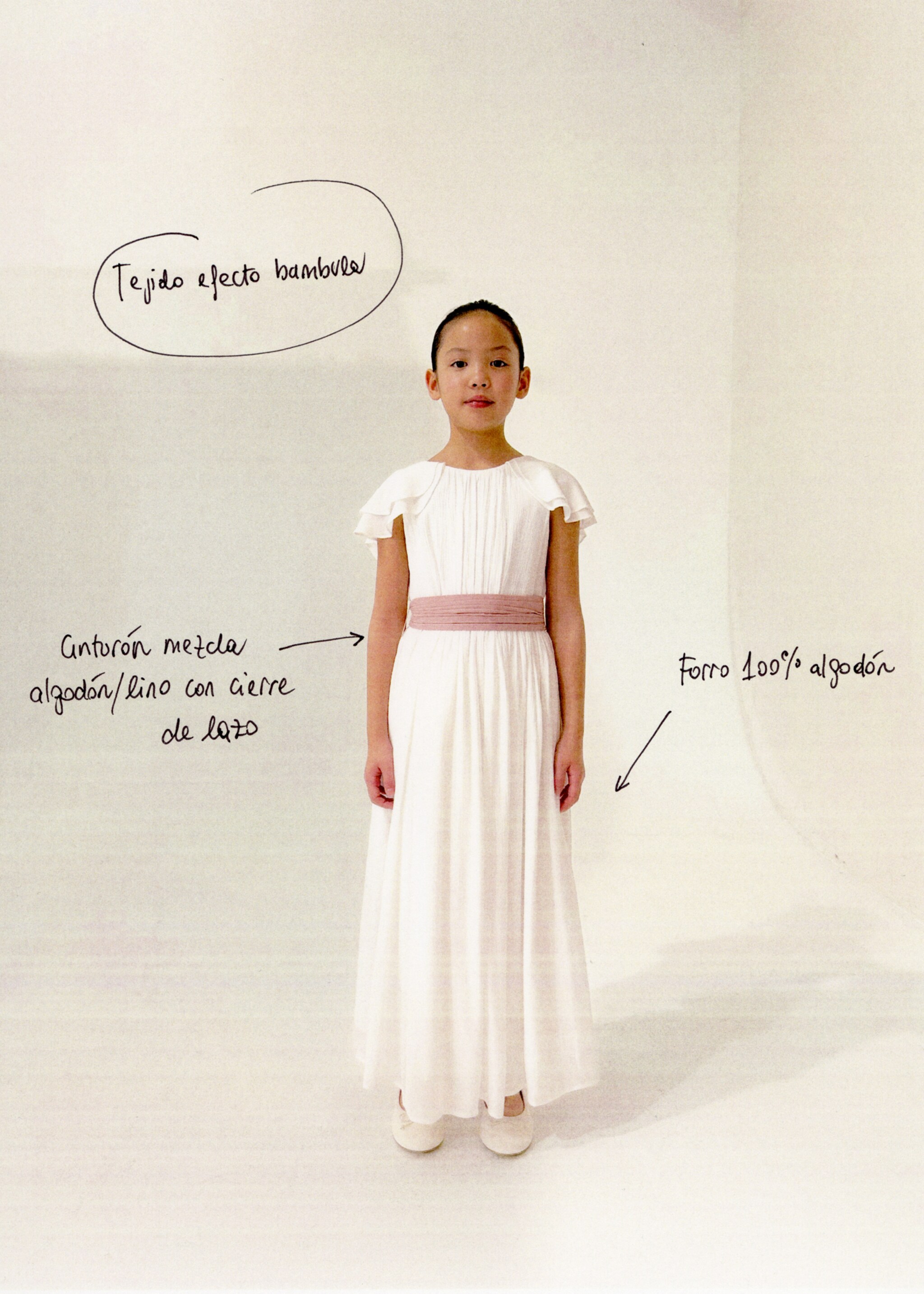 Bamboo-textured dress - Details of the article 7, White. Ref: 87023639-00.