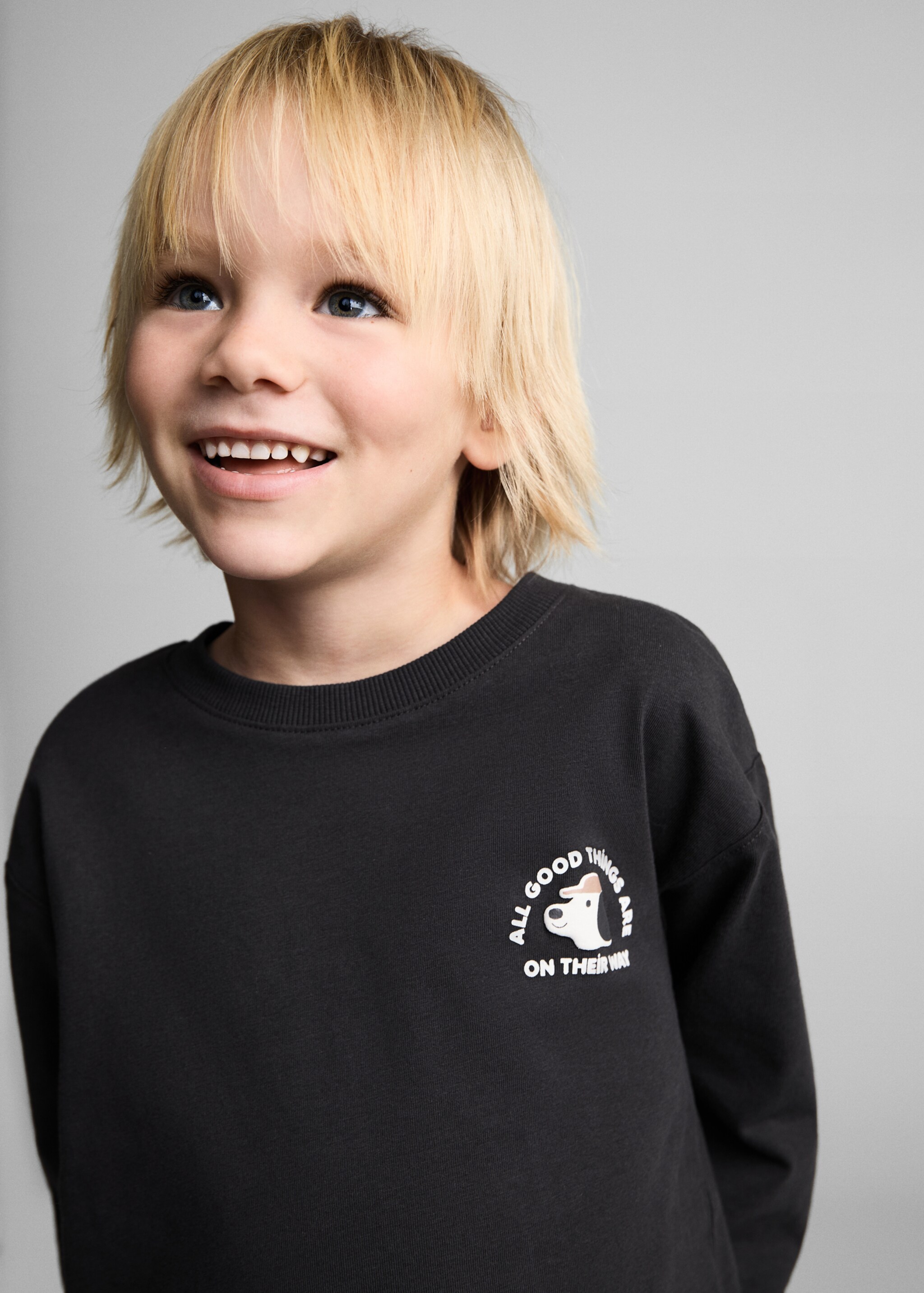 Printed cotton-blend t-shirt - Details of the article 1, Charcoal. Ref: 87023647-00.