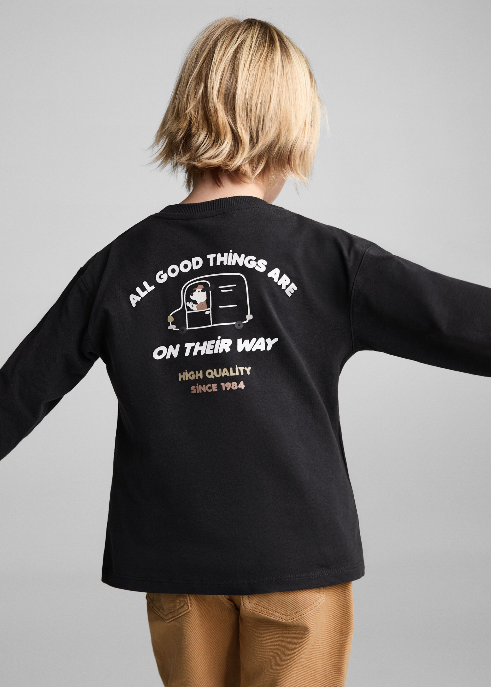 Printed cotton-blend t-shirt - Reverse of the article, Charcoal. Ref: 87023647-00.