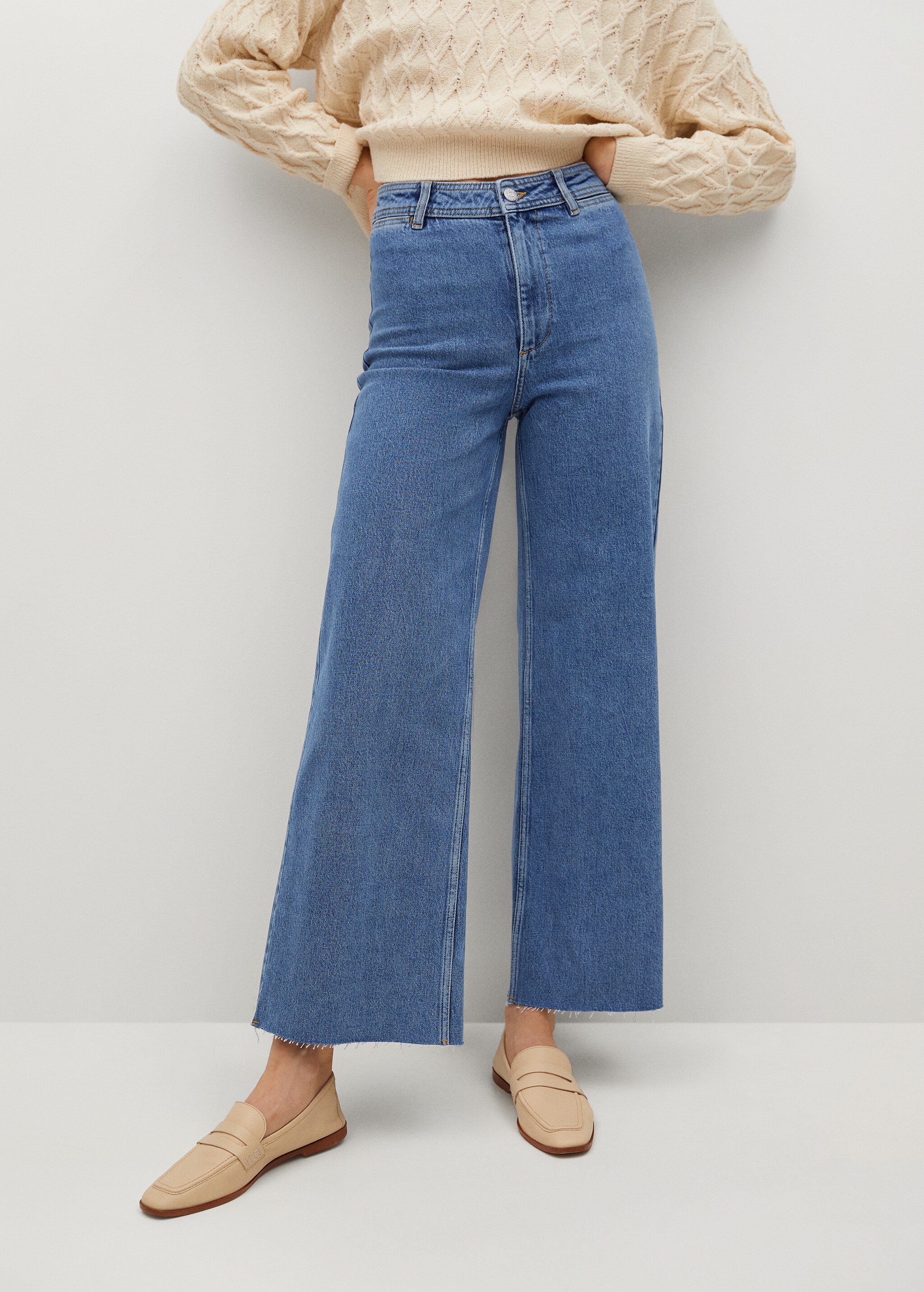 Džíny culottes s vysokým elastickým pasem - Náhled ve středové rovině