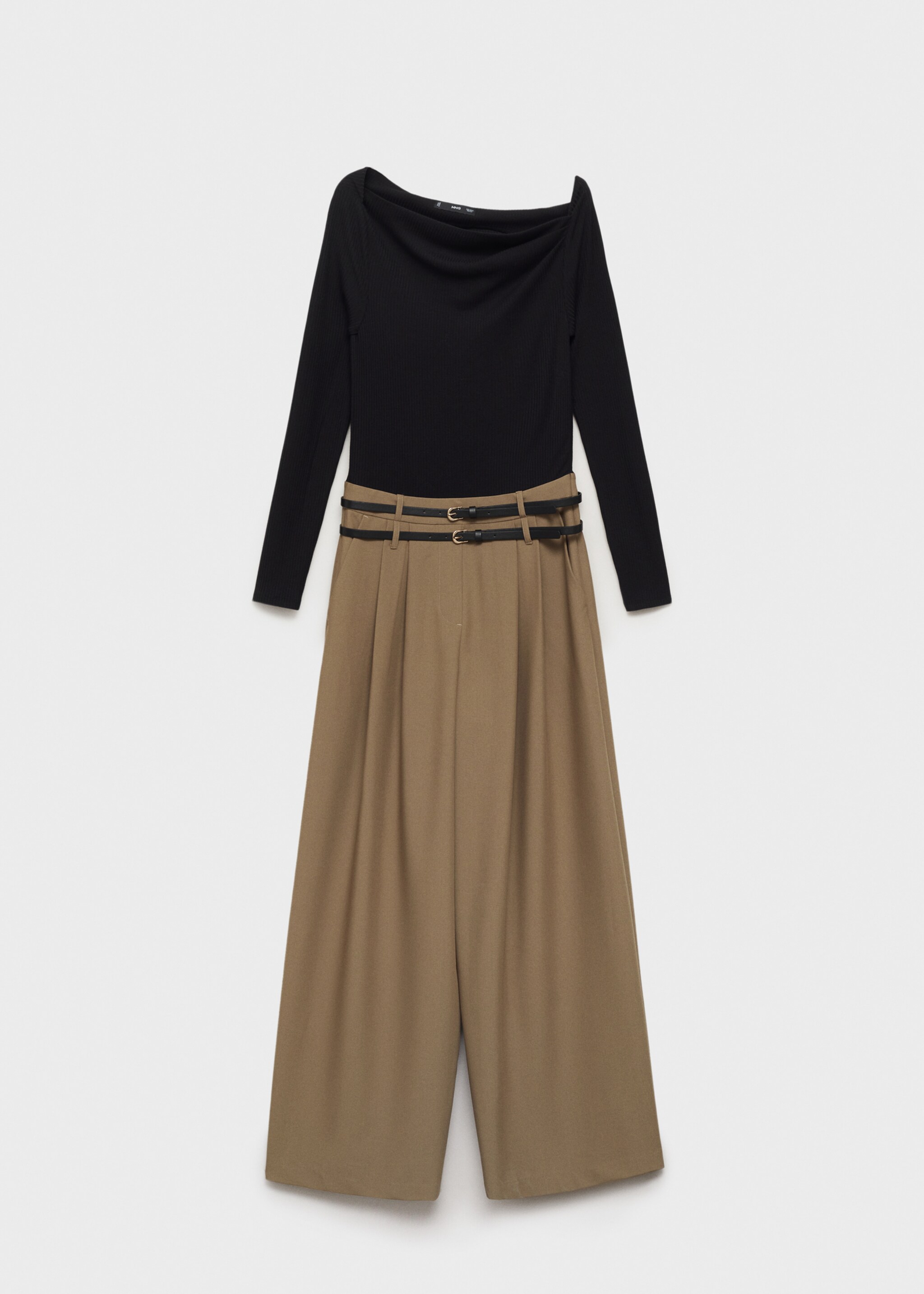 Salopetă cu curea din țesătură combinată - Articol fără model, Negru. Ref: 87024070-00.