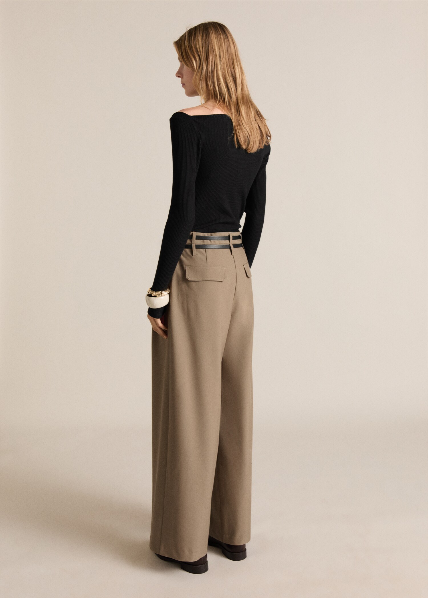 Combined-fabric jumpsuit with belt - Reverse of the article