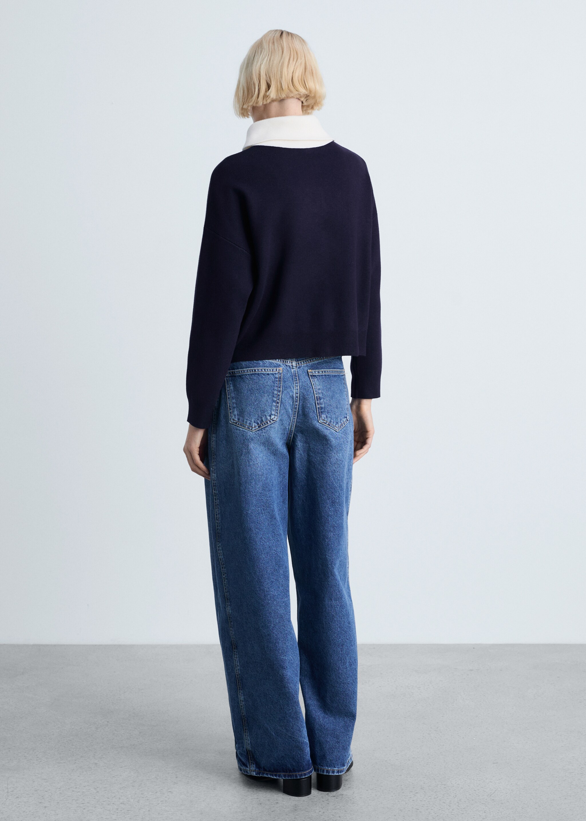 Knitted sweater with contrasting collar - Reverse of the article, Dark Navy. Ref: 87024077-00.