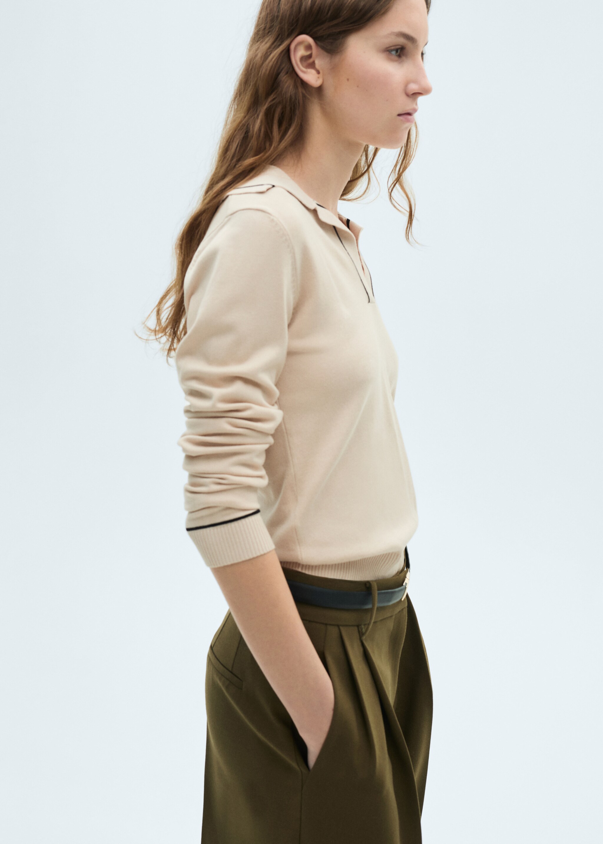 Sweater with contrasting lapels and trims - Medium plane, Light/Pastel Grey. Ref: 87024078-00.