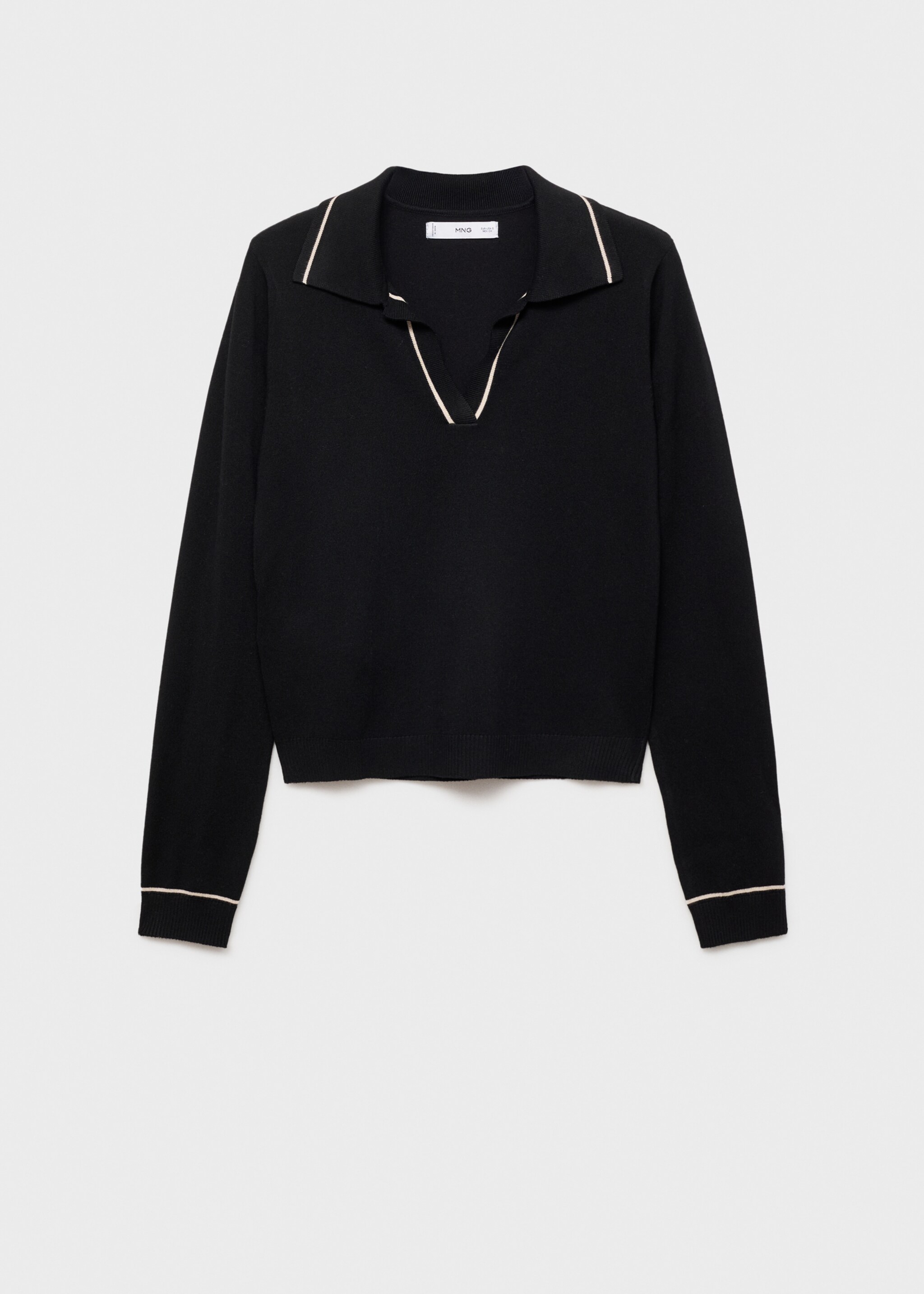 Pull revers contrastés liserés - Article sans modèle, Noir. Ref: 87024078-00.