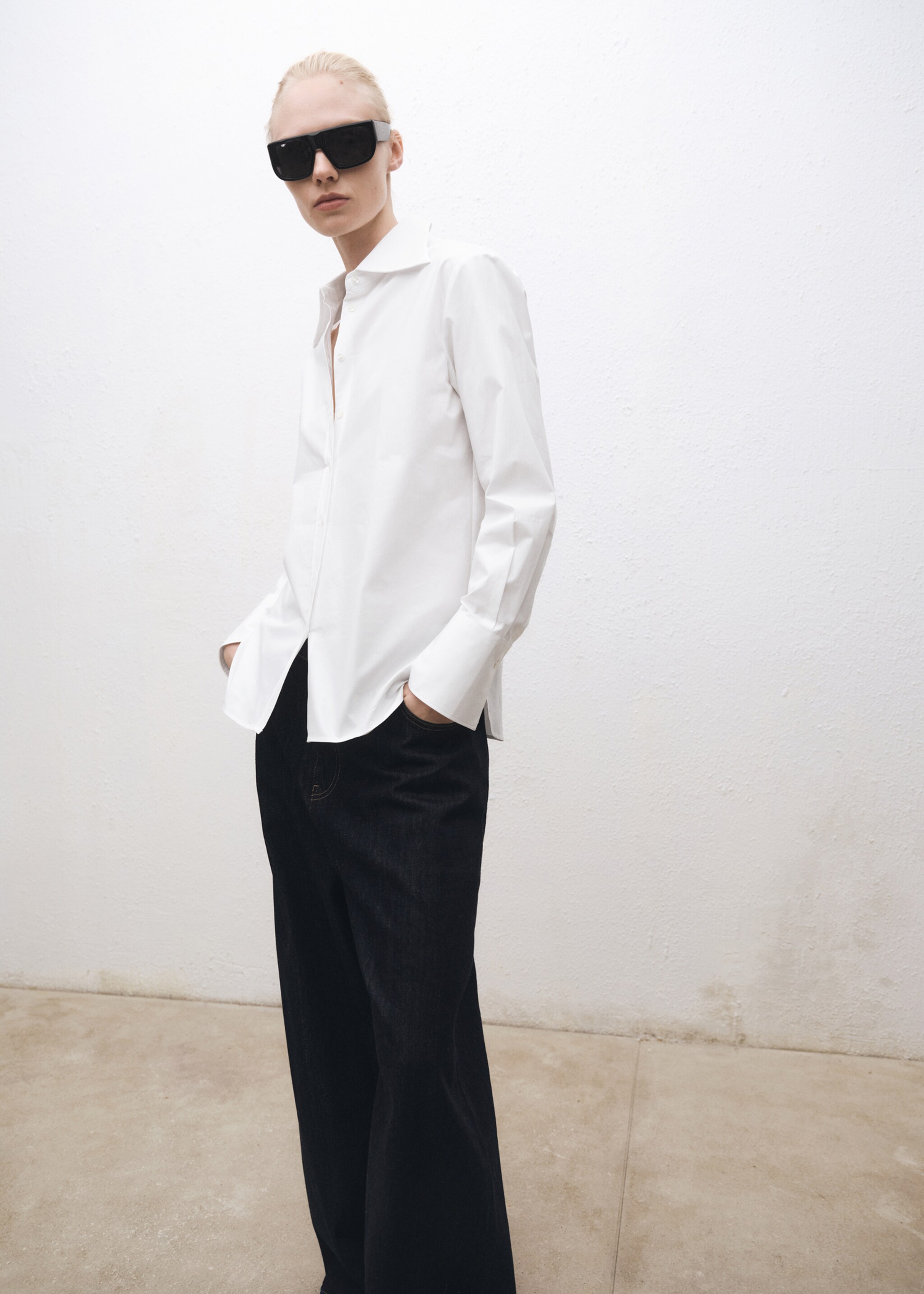 Oversized-Baumwollbluse - Detail des Artikels 2, Cremeweiß. Ref: 87024083-00.