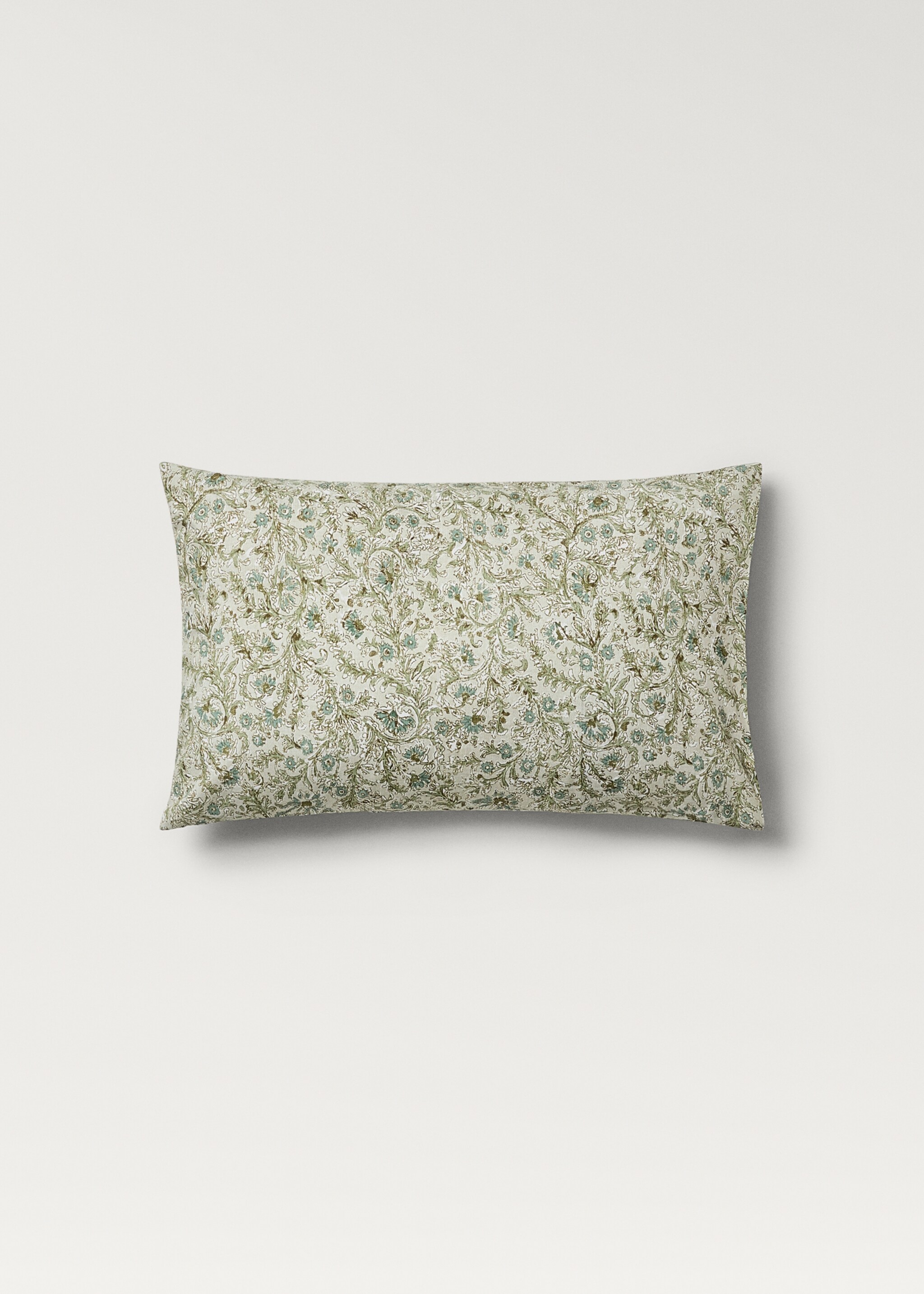 Cotton percale floral-print pillowcase for cot 30x50 cm - Article without model, Forest Green. Ref: 87024090-00.