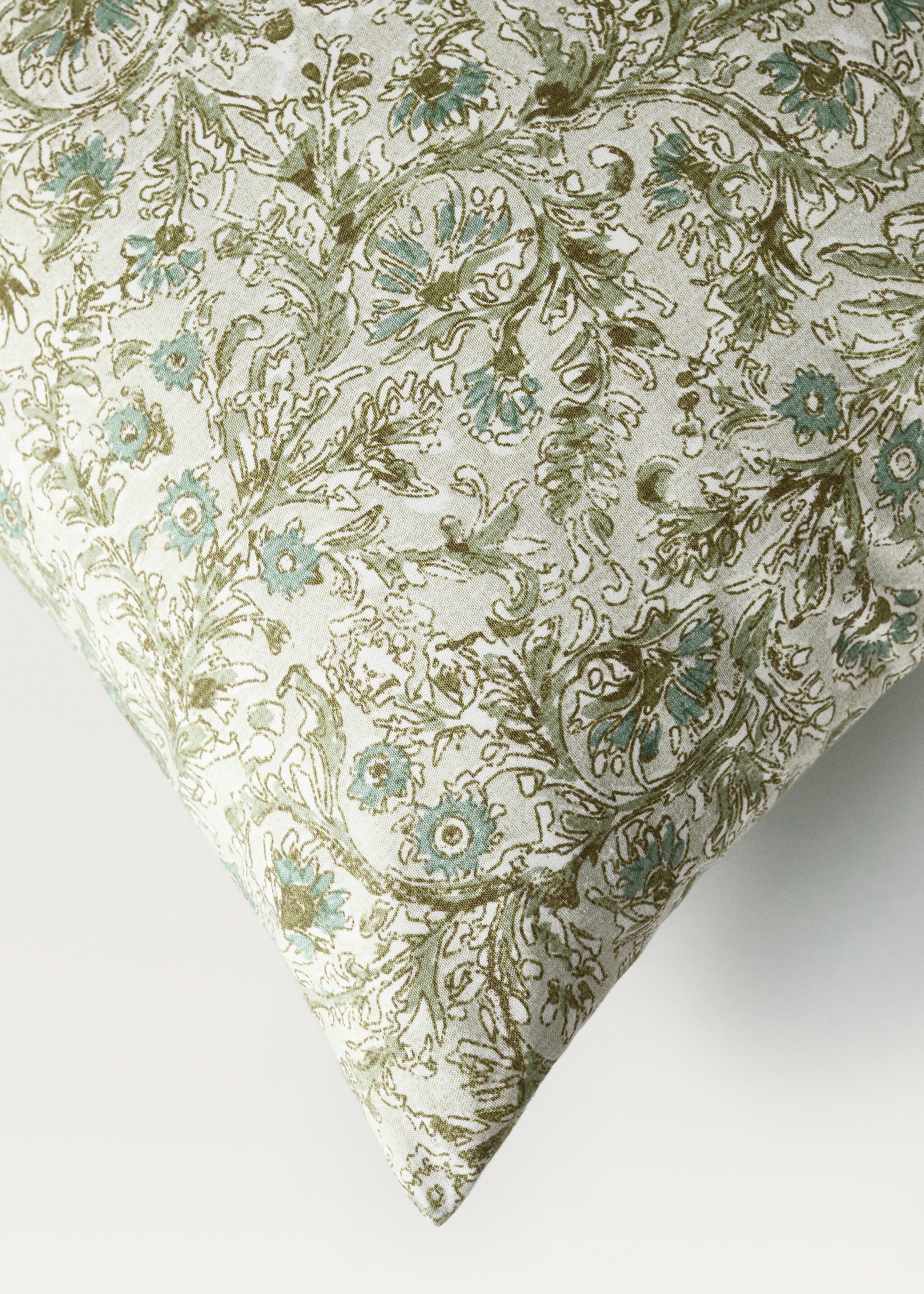 Cotton percale floral-print pillowcase for cot 30x50 cm - Details of the article 3, Forest Green. Ref: 87024090-00.