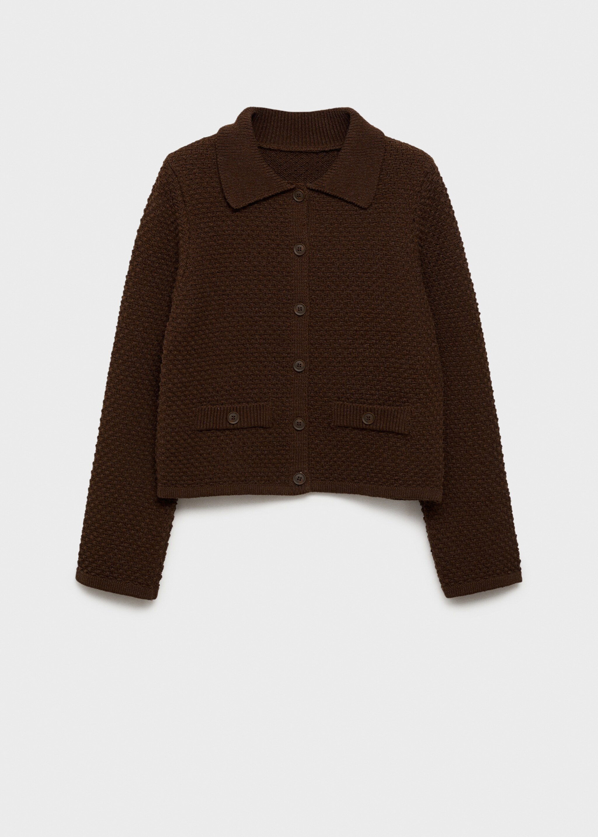 Stickad jacka med pikékrage - Artikel utan modell, Brun. Ref: 87024091-00.