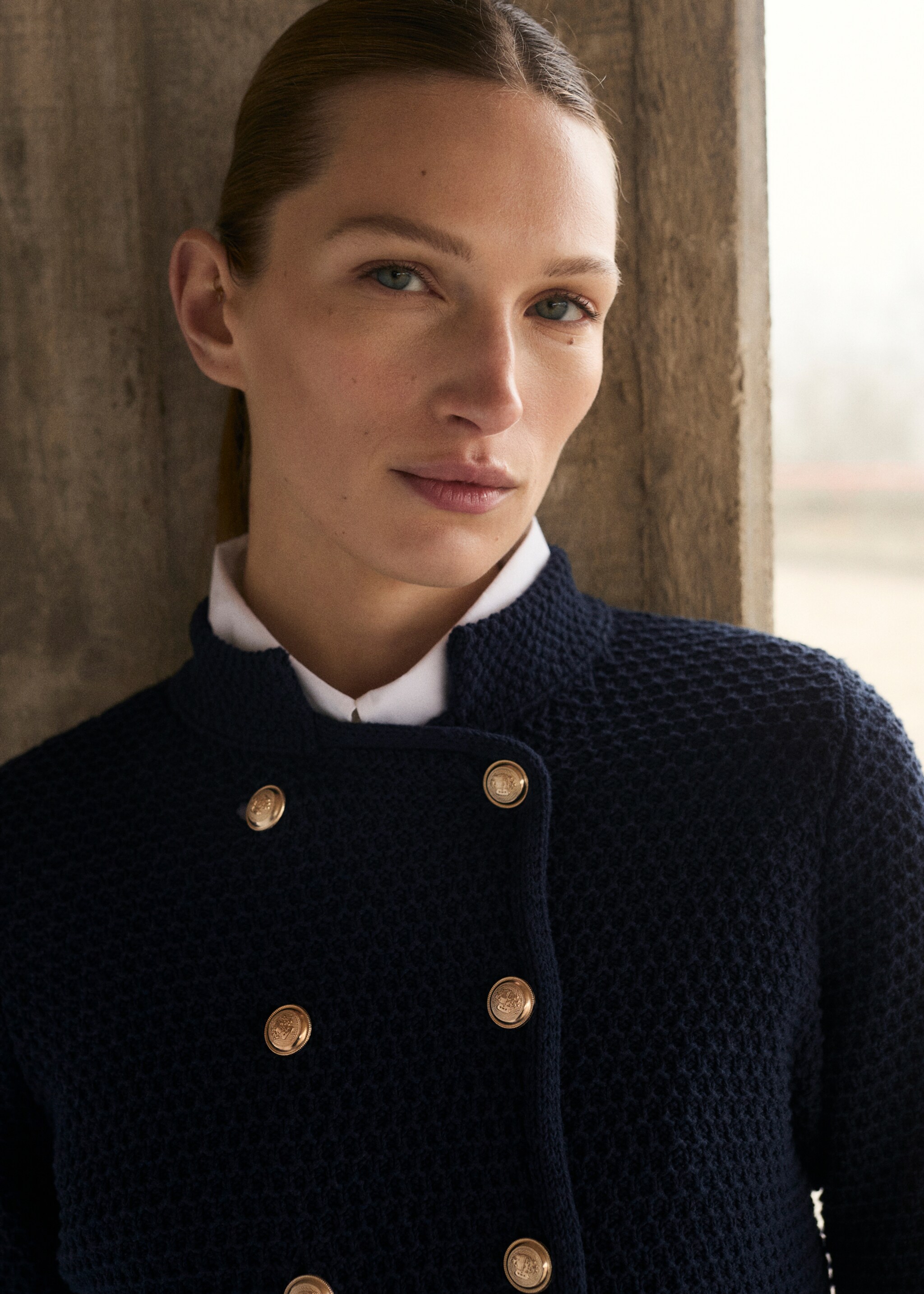 Double-breasted knitted jacket - Medium plane, Navy. Ref: 87024092-00.