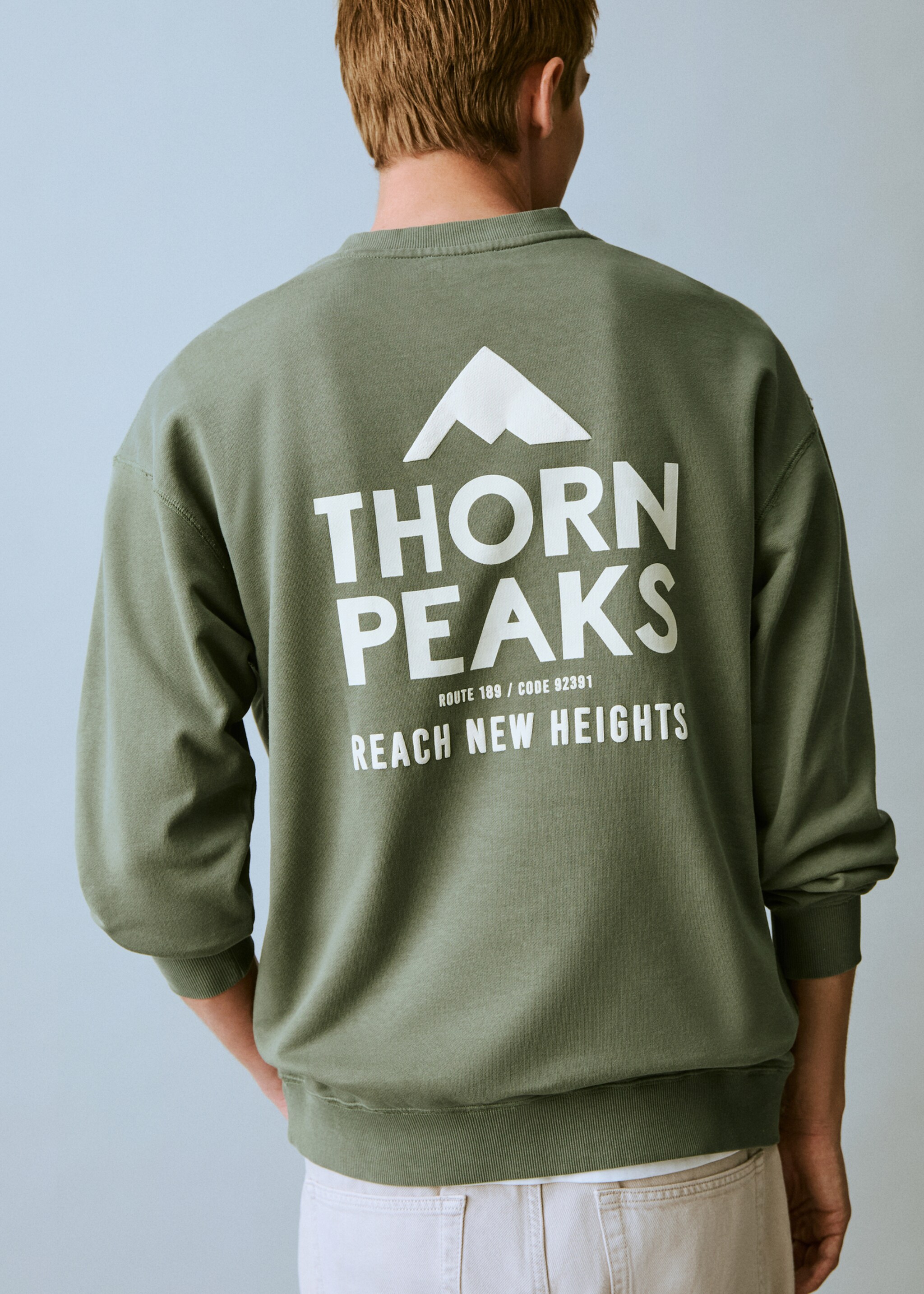 Bavlněná mikina s nápisem - Zadní strana zboží, Mentolová zelená. Ref: 87024095-00.