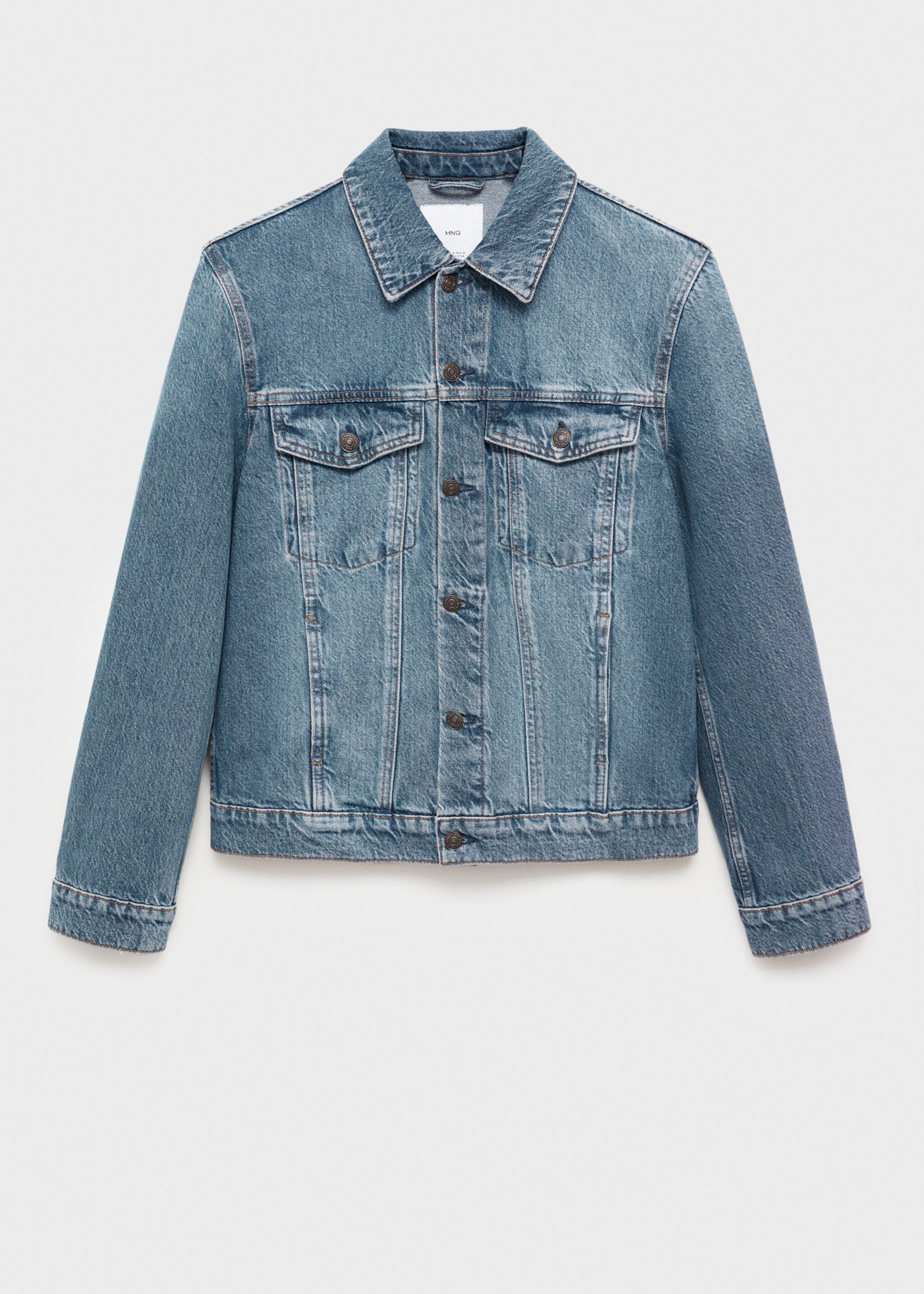 Denim jacket with worn-out effect - Article without model, Dark Blue. Ref: 87024399-00.