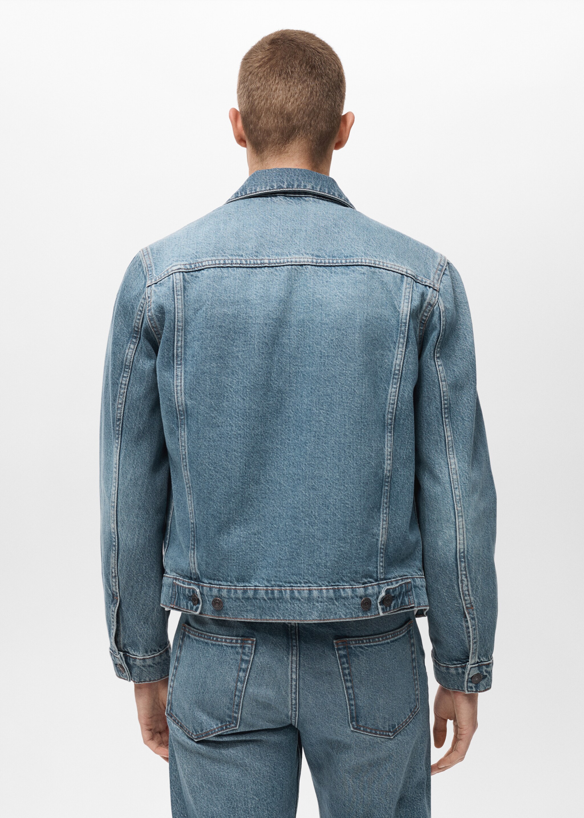 Denim jacket with worn-out effect - Reverse of the article, Dark Blue. Ref: 87024399-00.