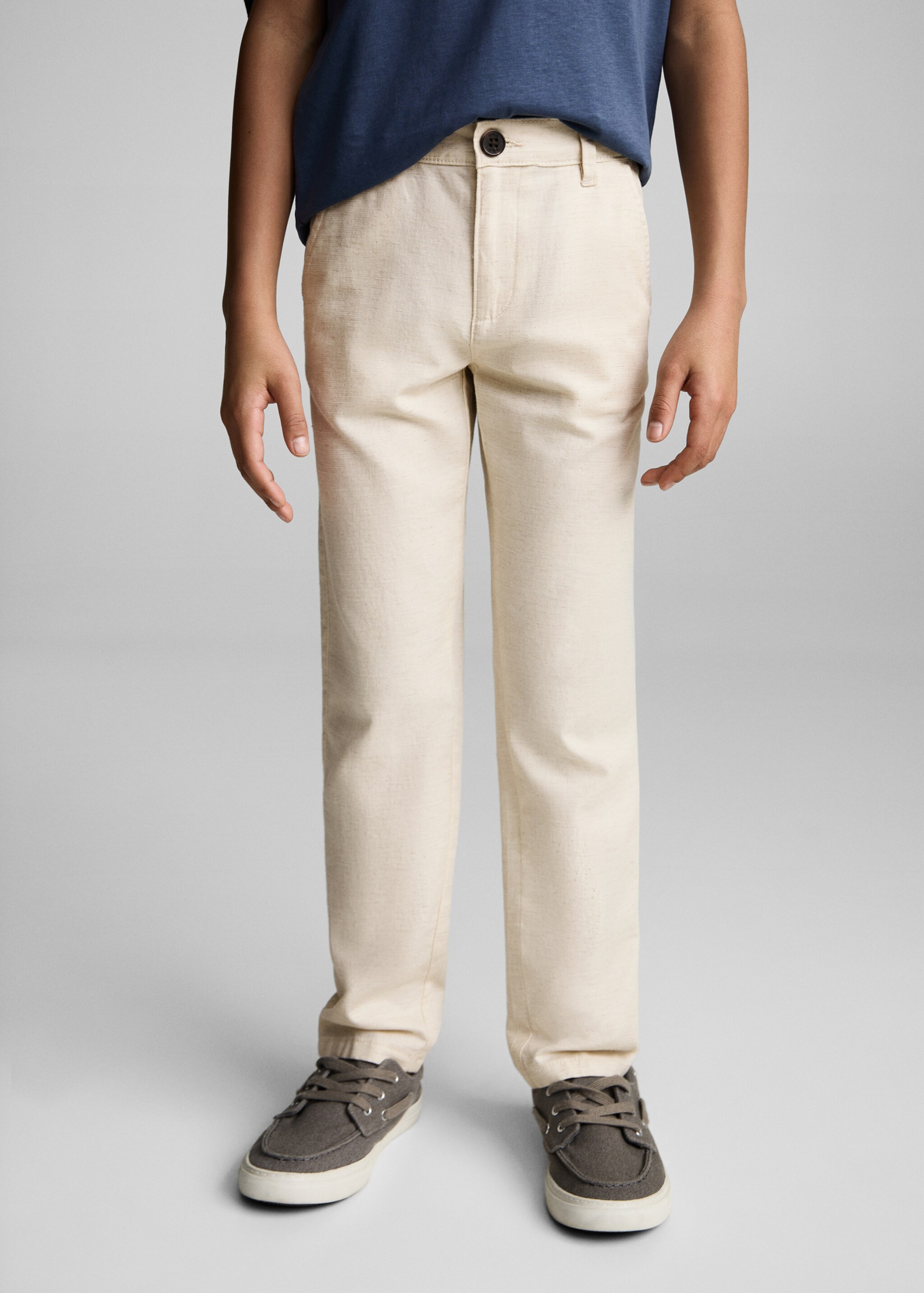 Cotton linen-blend trousers - Medium plane, Beige. Ref: 87024404-00.