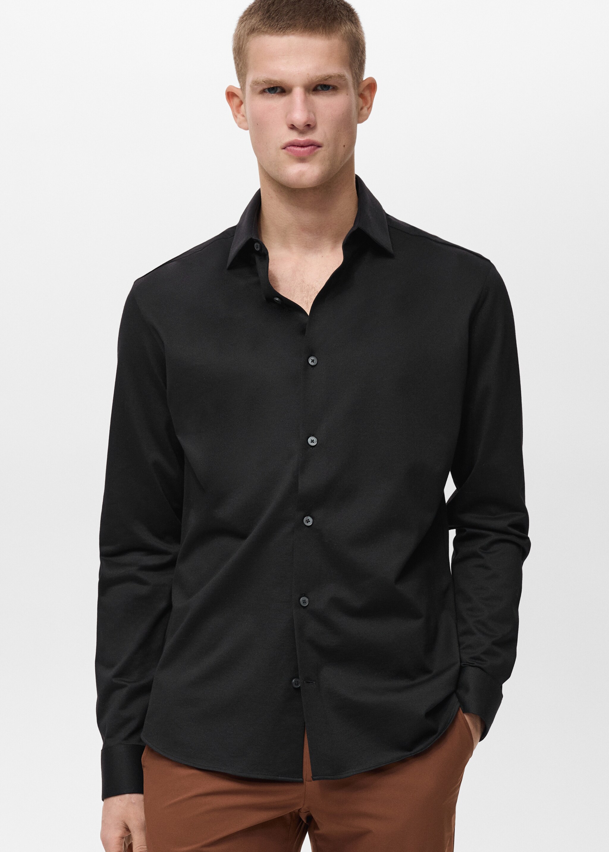 Comfort stretch non-iron shirt - Medium plane, Black. Ref: 87024408-00.