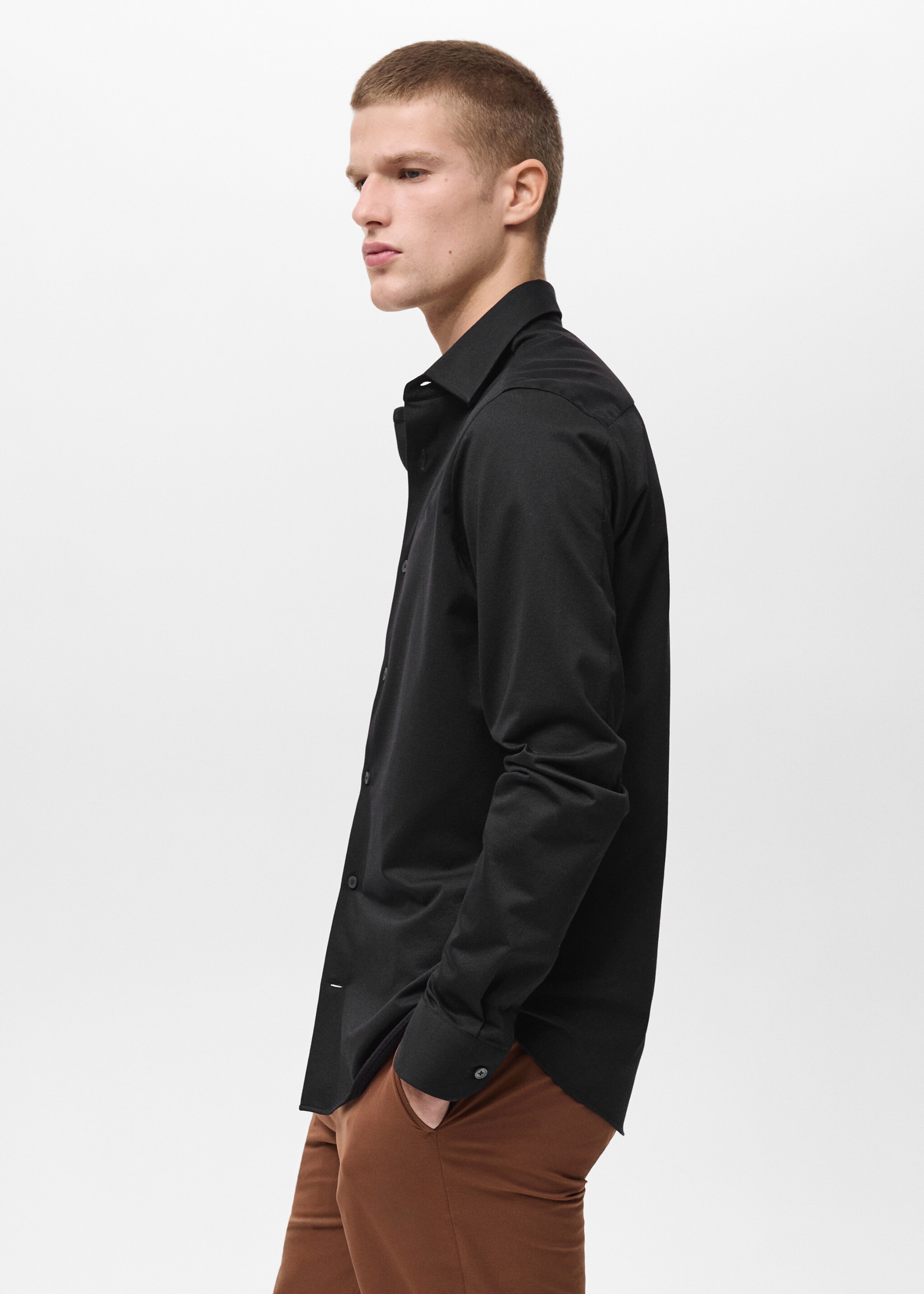 Comfort stretch non-iron shirt - Details of the article 2, Black. Ref: 87024408-00.