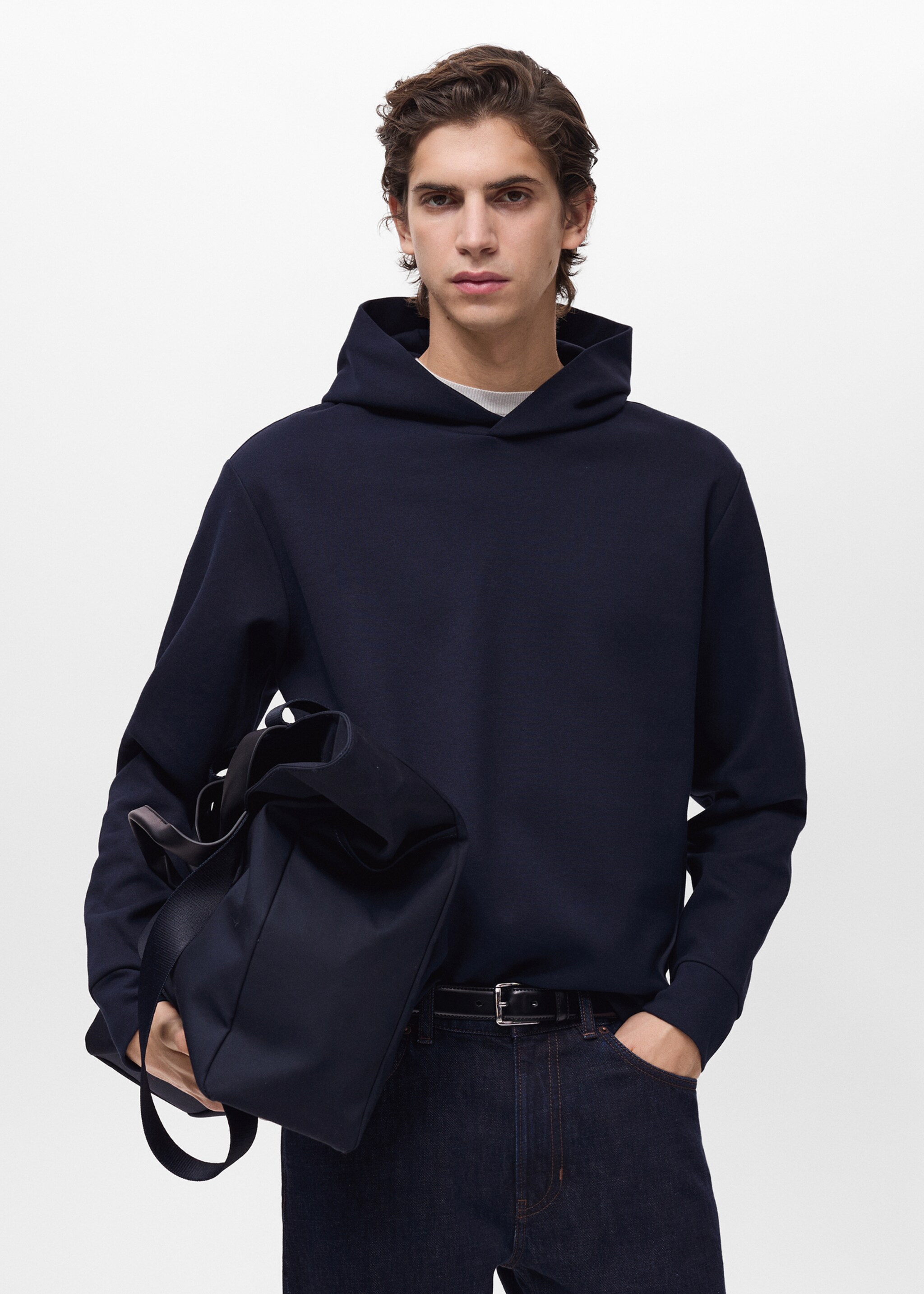 Regular-fit cotton hoodie - Medium plane, Night Blue. Ref: 87024410-00.