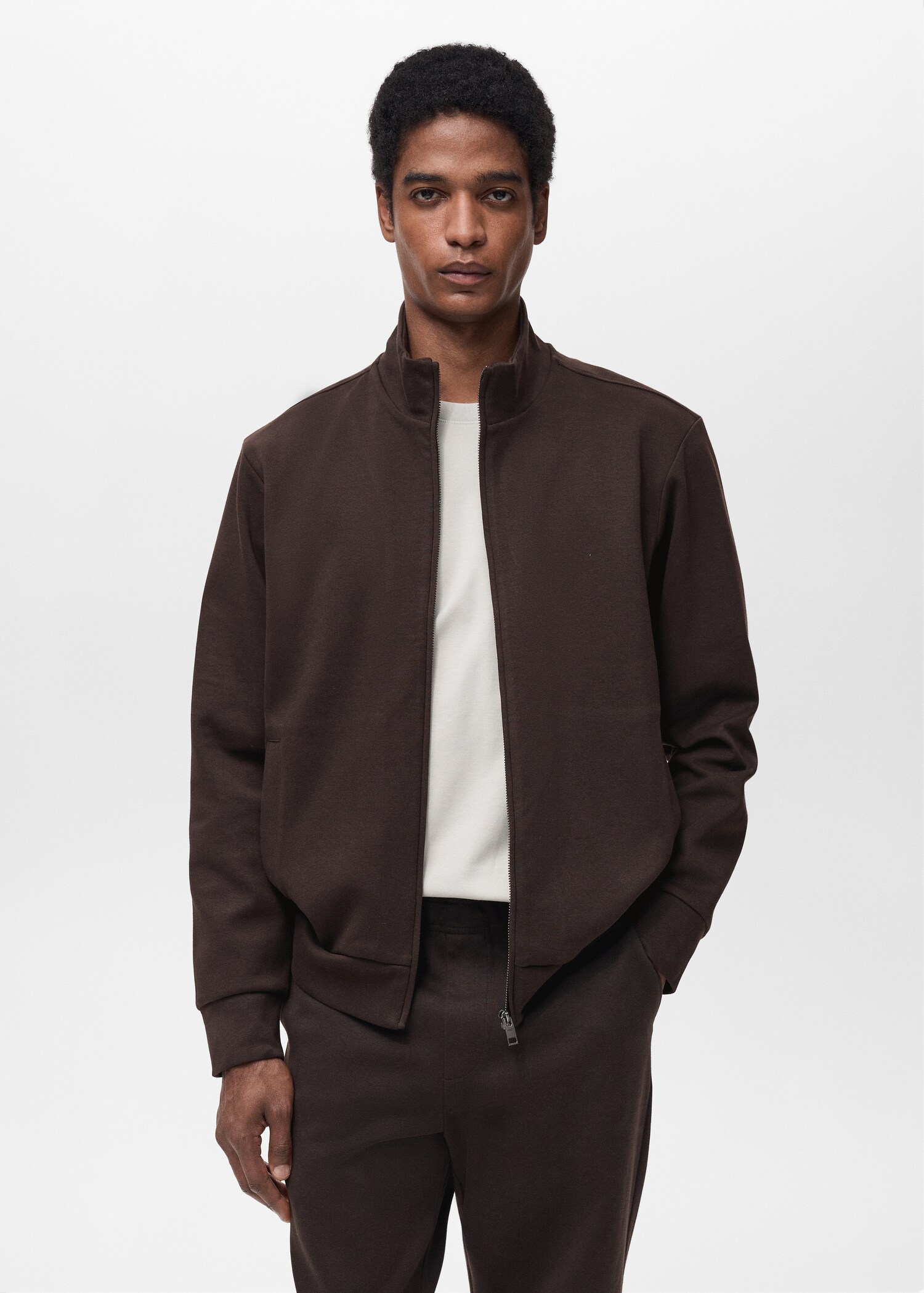 Cotton perkins-neck sweatshirt with zip - Medium plane